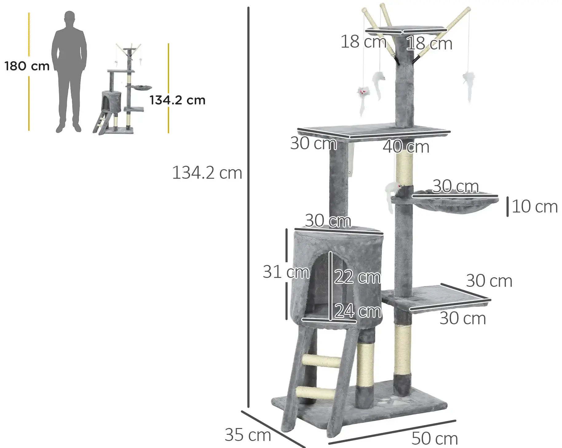 Игровой комплекс для кошек PawHut D30-166V00GY (Grey) - 3