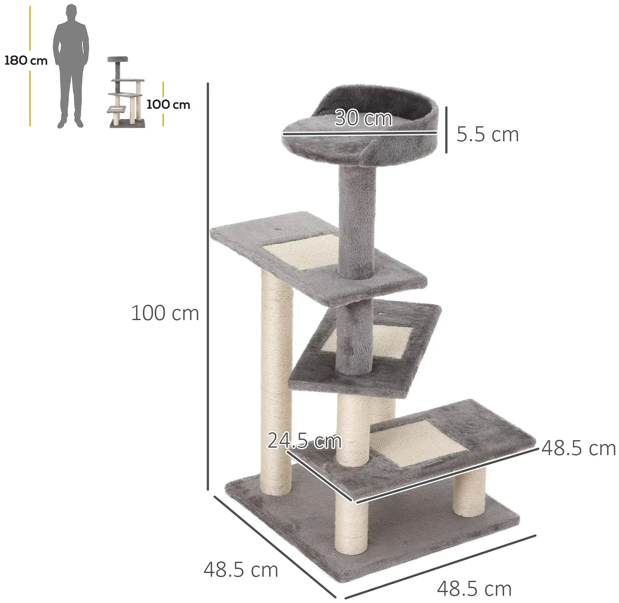 Ansamblu de joaca pentru pisici PawHut D30-183 (Grey/Beige) - 4