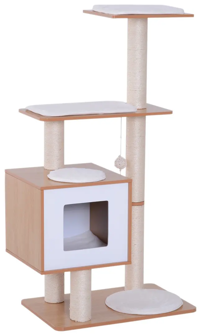 Ansamblu de joaca pentru pisici PawHut D30-204 (Natural/White)