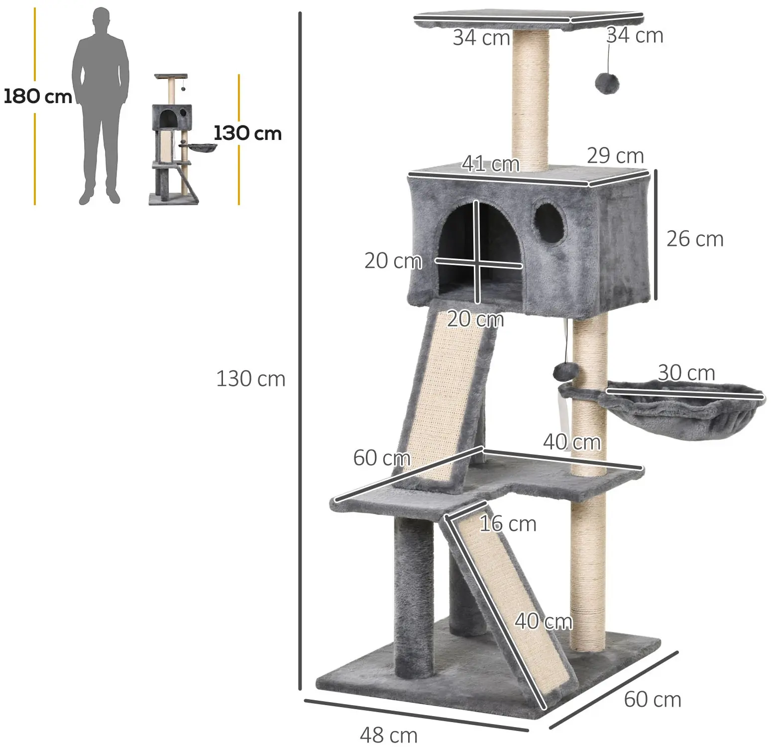 Ansamblu de joaca pentru pisici PawHut D30-278 (Grey) - 3