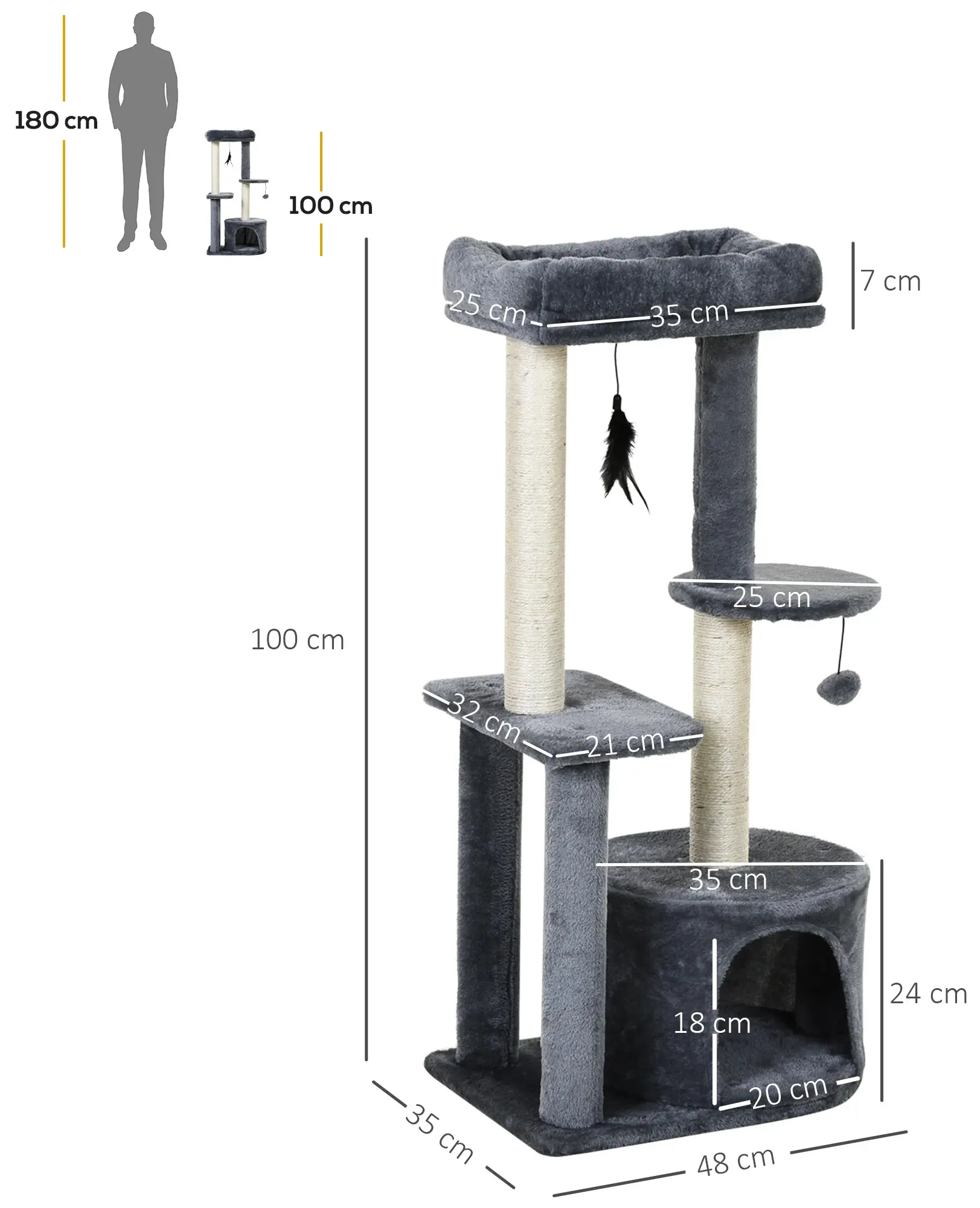Игровой комплекс для кошек PawHut D30-279 (Dark Grey) - 7