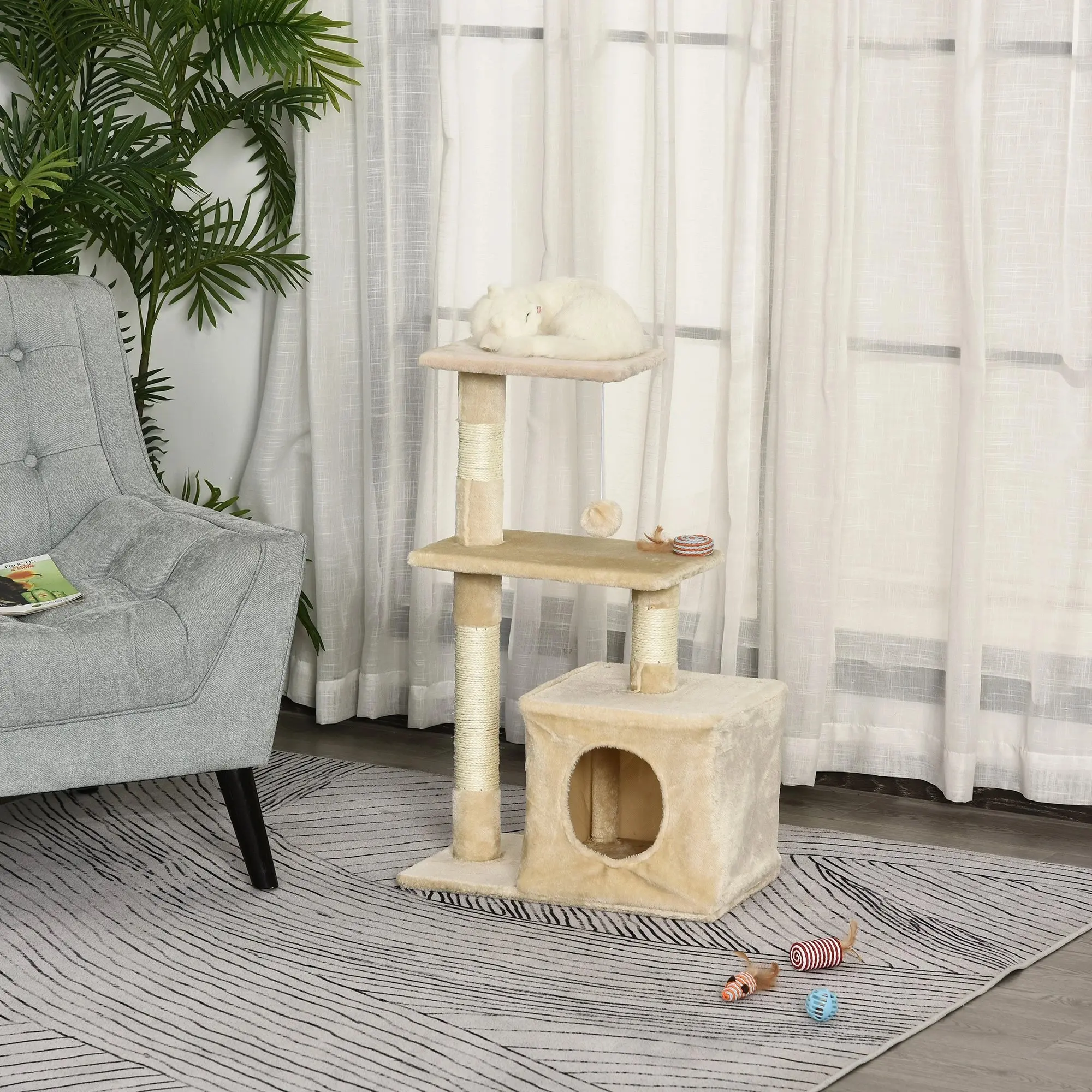 Ansamblu de joaca pentru pisici PawHut D30-285CW (Beige) - 8