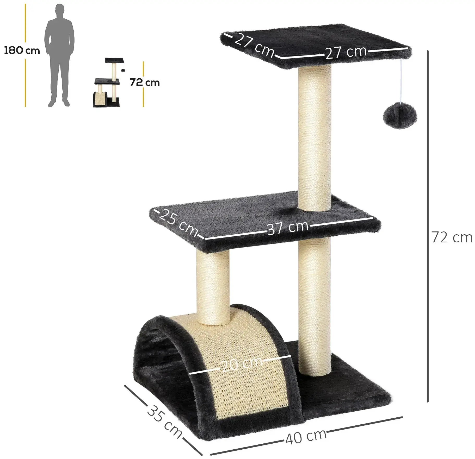 Ansamblu de joaca pentru pisici PawHut D30-351 (Dark Grey) - 5