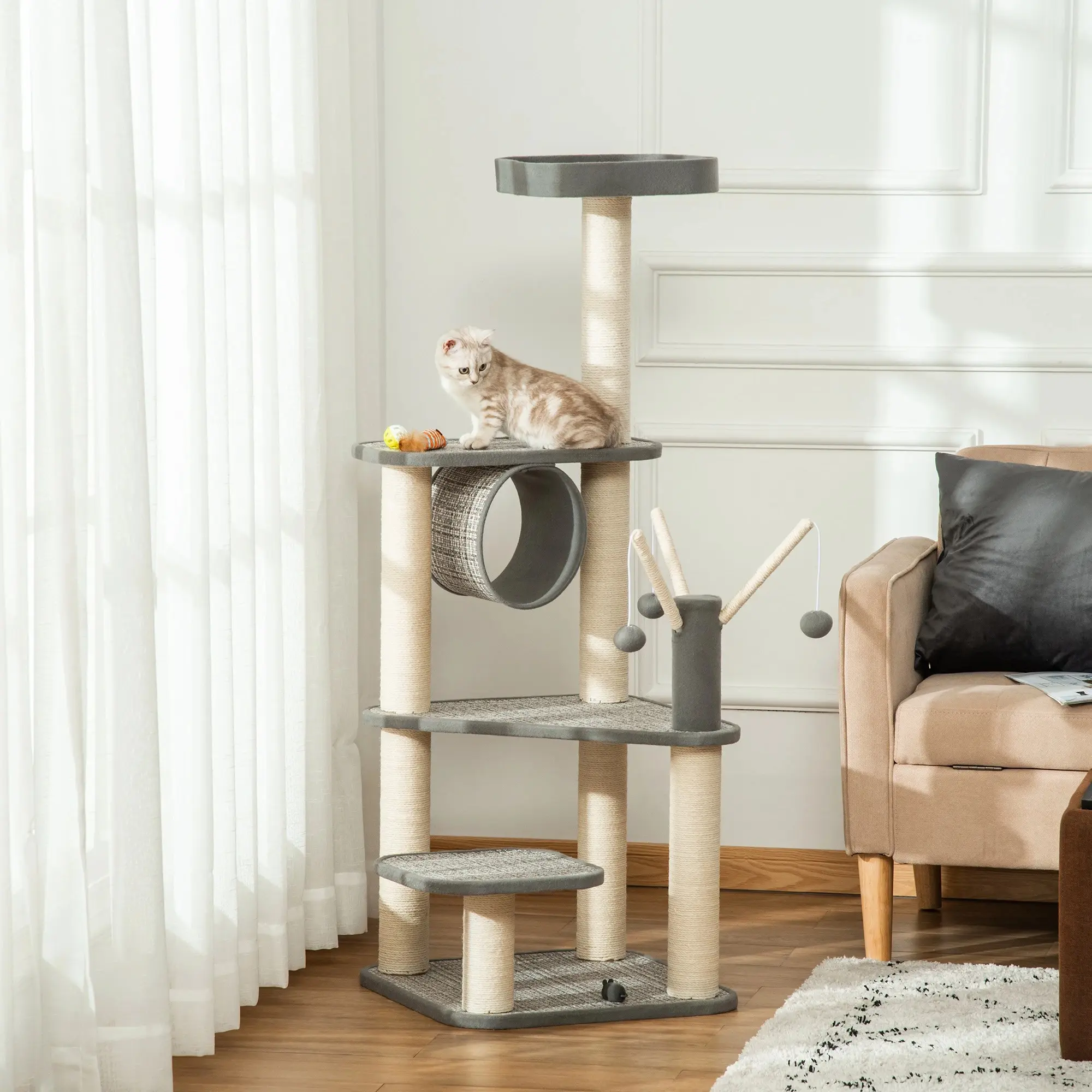 Игровой комплекс для кошек PawHut D30-425 (Grey/Beige) - 6