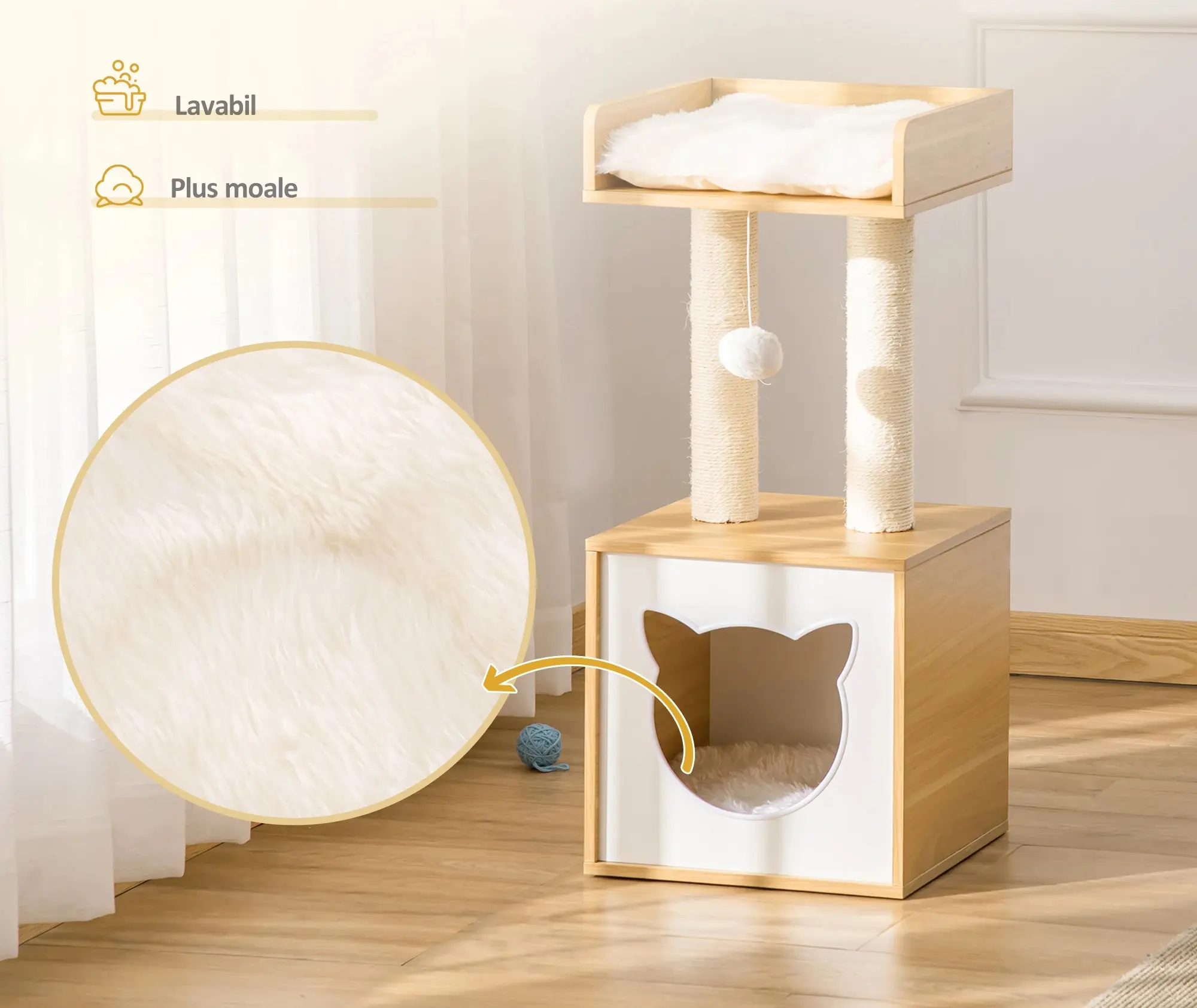 Ansamblu de joaca pentru pisici PawHut D30-435 (Oak/White) - 5