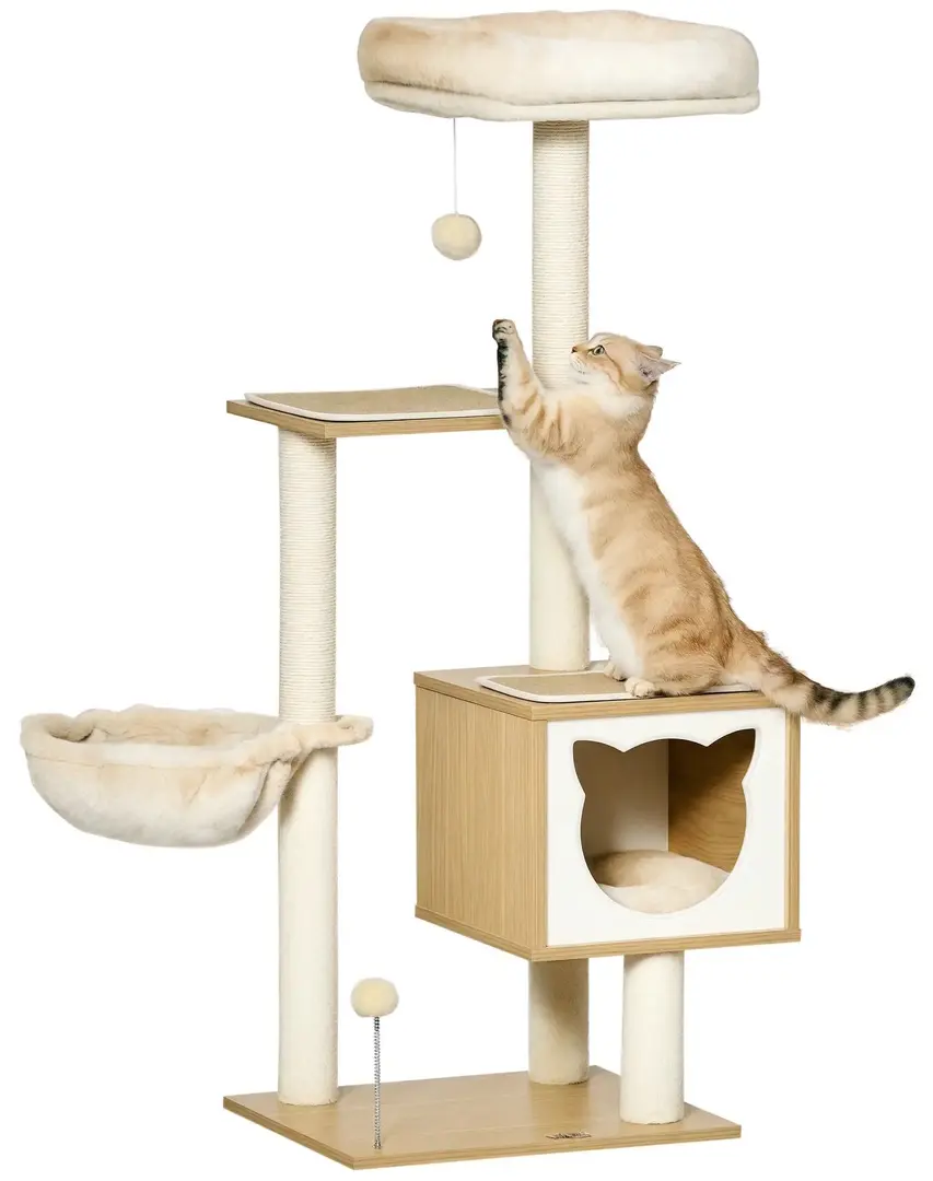 Ansamblu de joaca pentru pisici PawHut D30-446 (Natural/Beige)