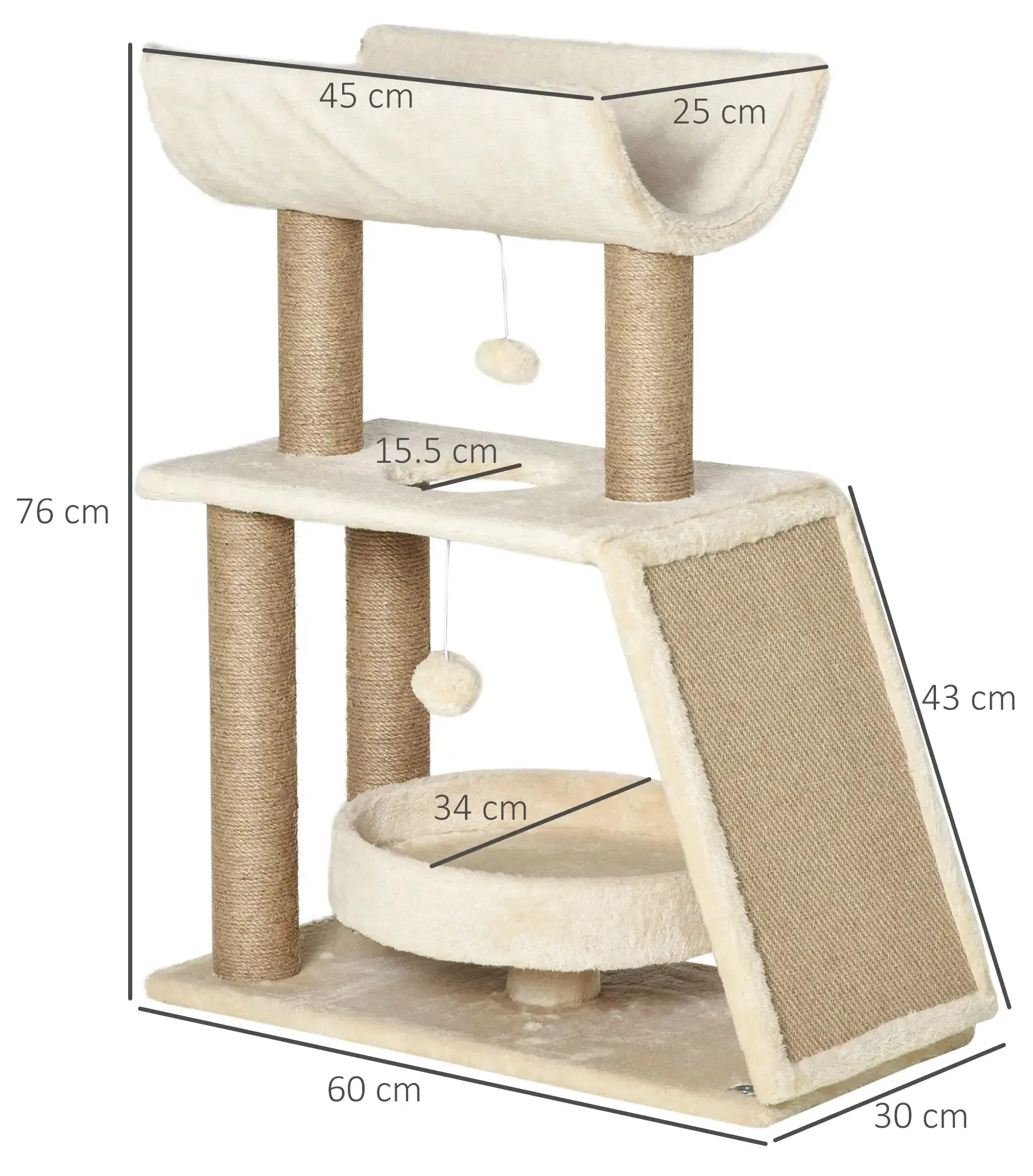 Игровой комплекс для кошек PawHut D30-481 (Beige/Brown) - 3