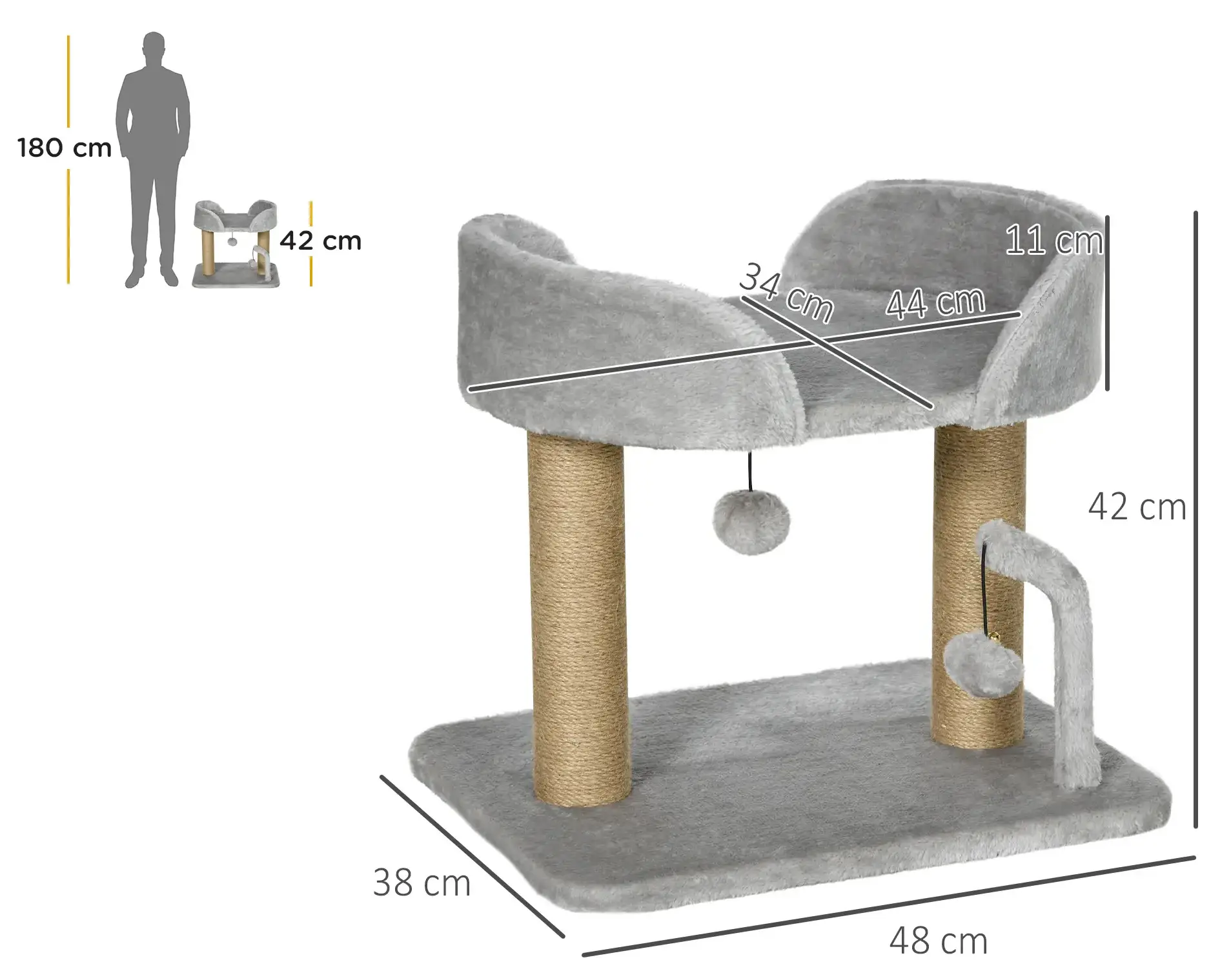 Ansamblu de joaca pentru pisici PawHut D30-607V00LG (Light Grey) - 3