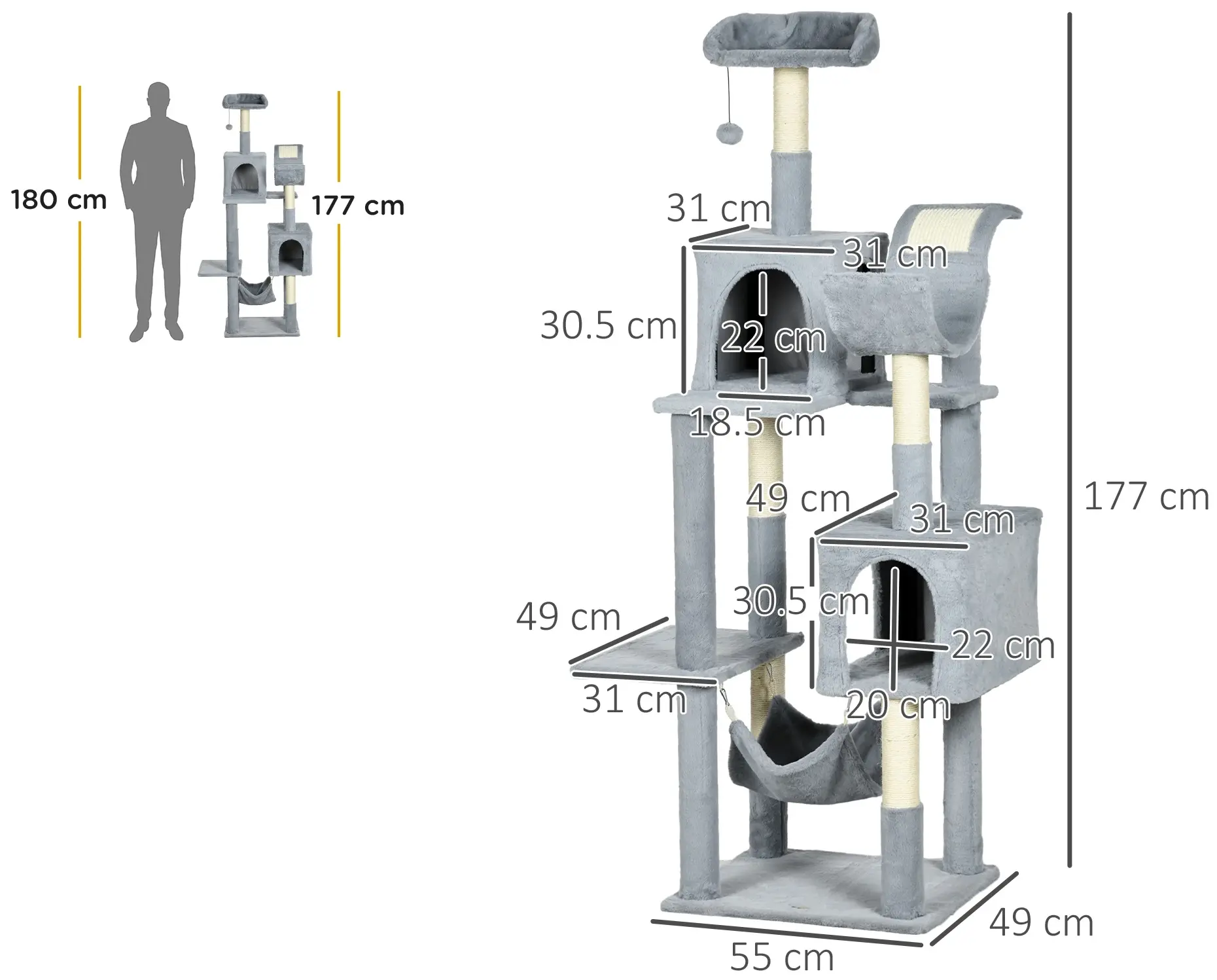 Игровой комплекс для кошек PawHut D30-741V00GY (Grey) - 3