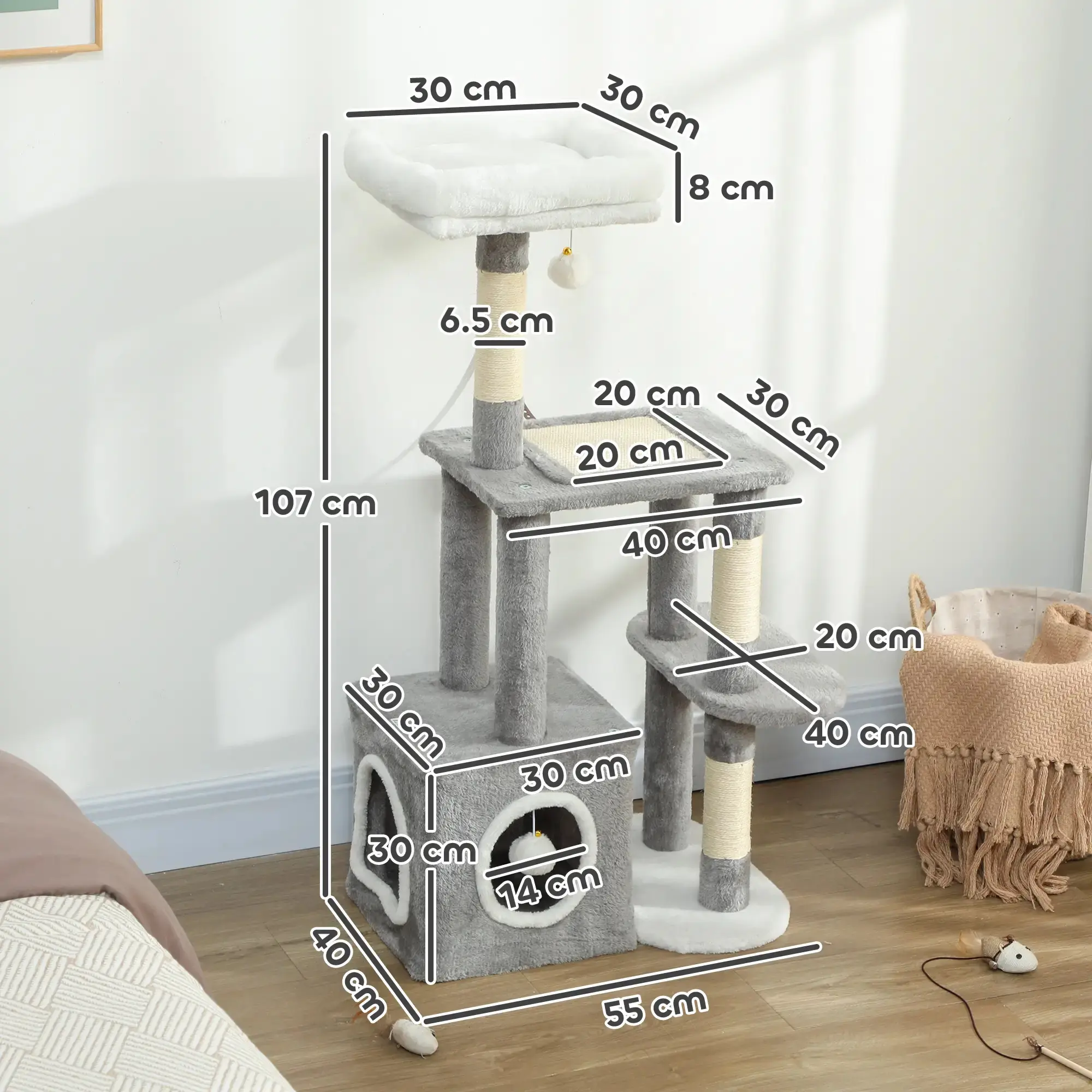 Игровой комплекс для кошек PawHut D30-901V00GY (Grey) - 6