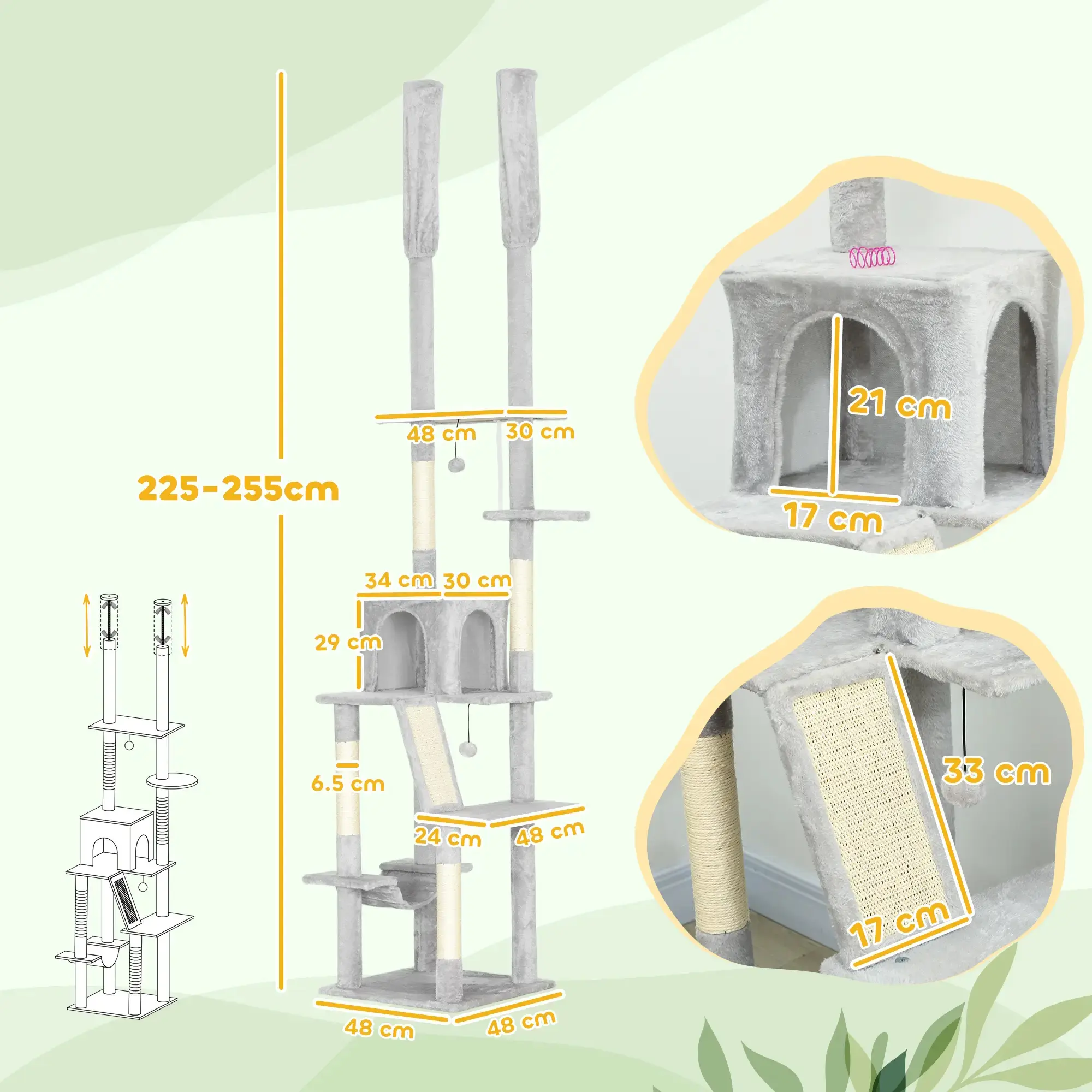 Игровой комплекс для кошек PawHut D30-911V00LG (Light Grey) - 6
