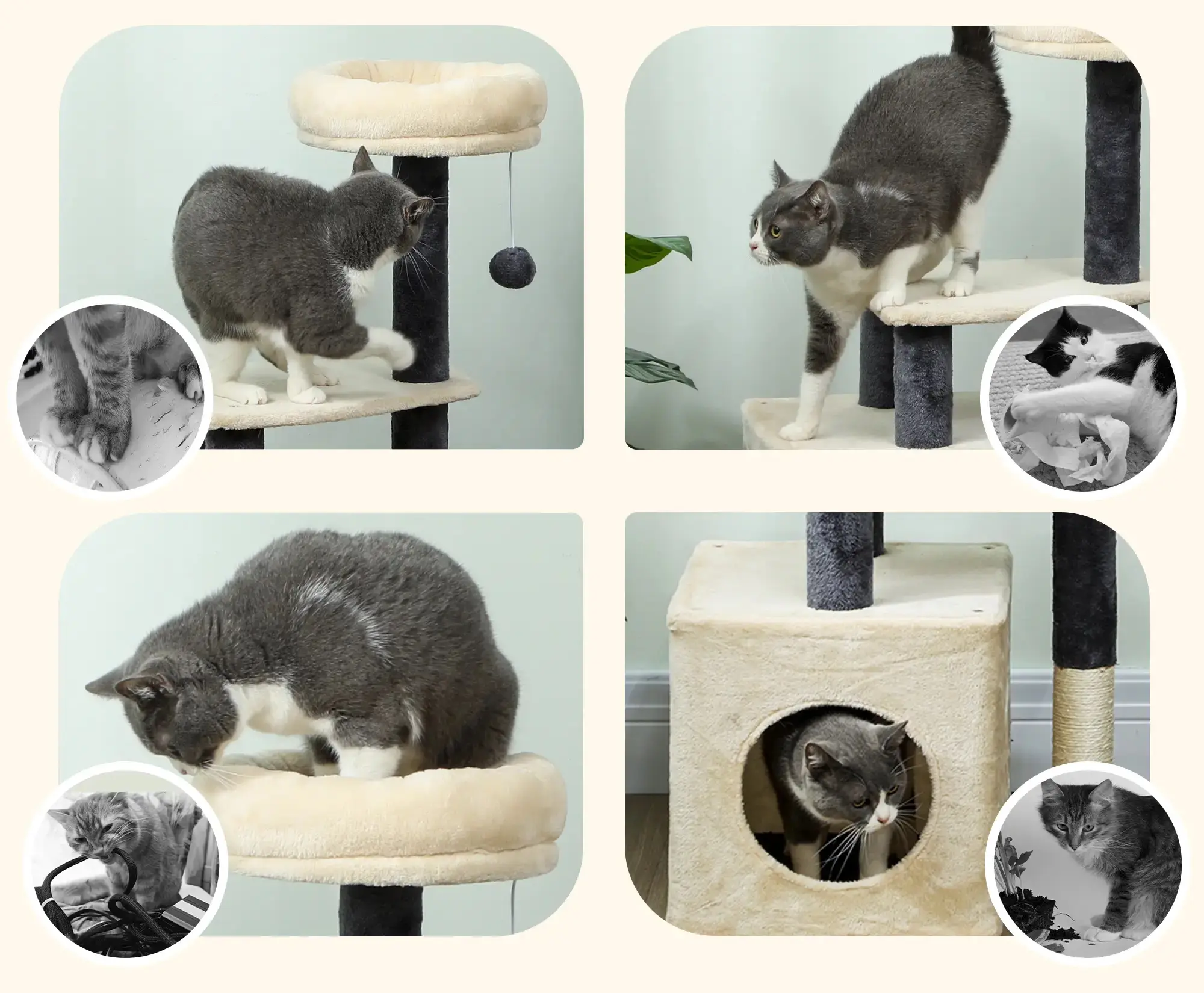 Игровой комплекс для кошек PawHut D30-923V00CW (Cream White/Dark Grey) - 6