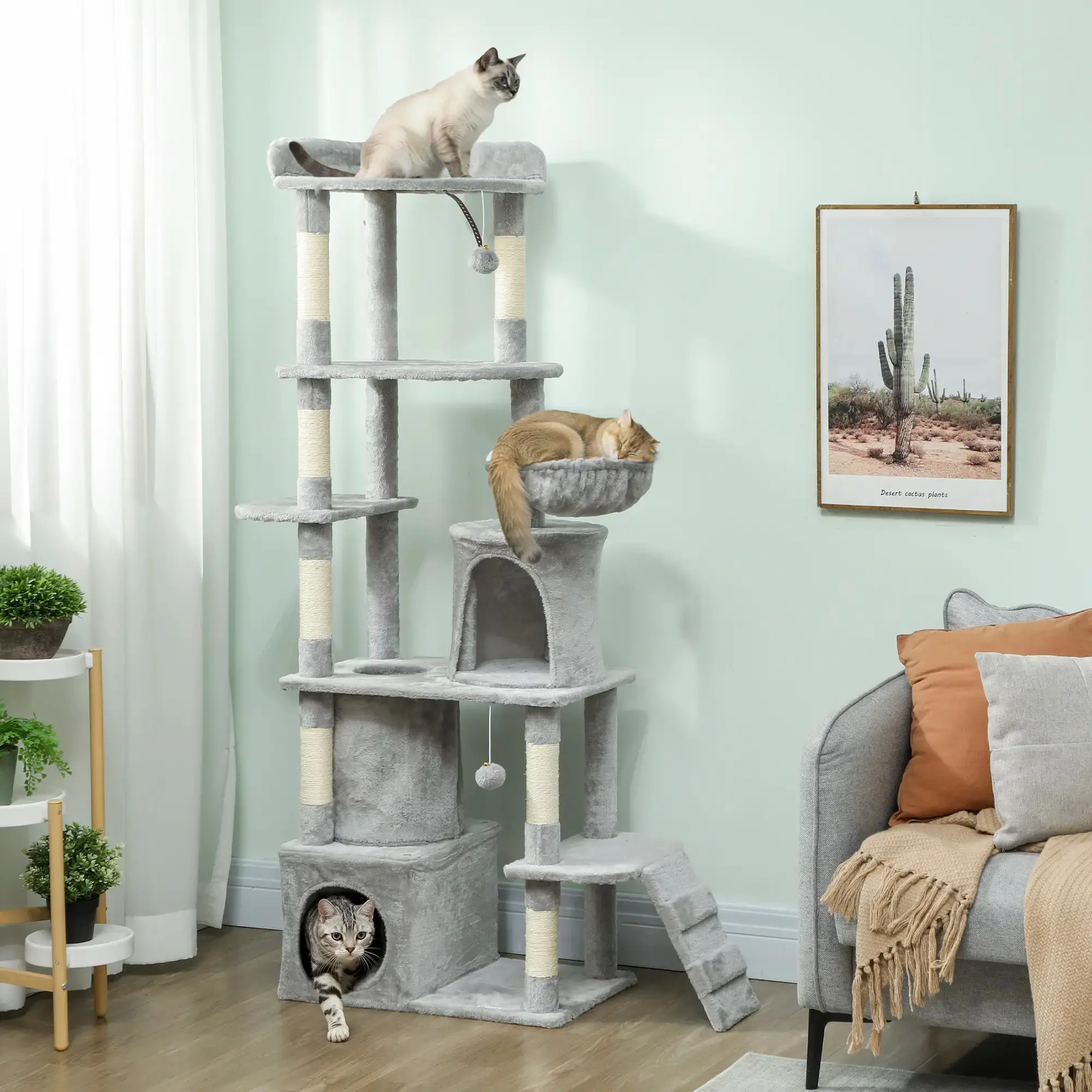 Ansamblu de joaca pentru pisici PawHut D30-951V00LG (Light Grey) - 4