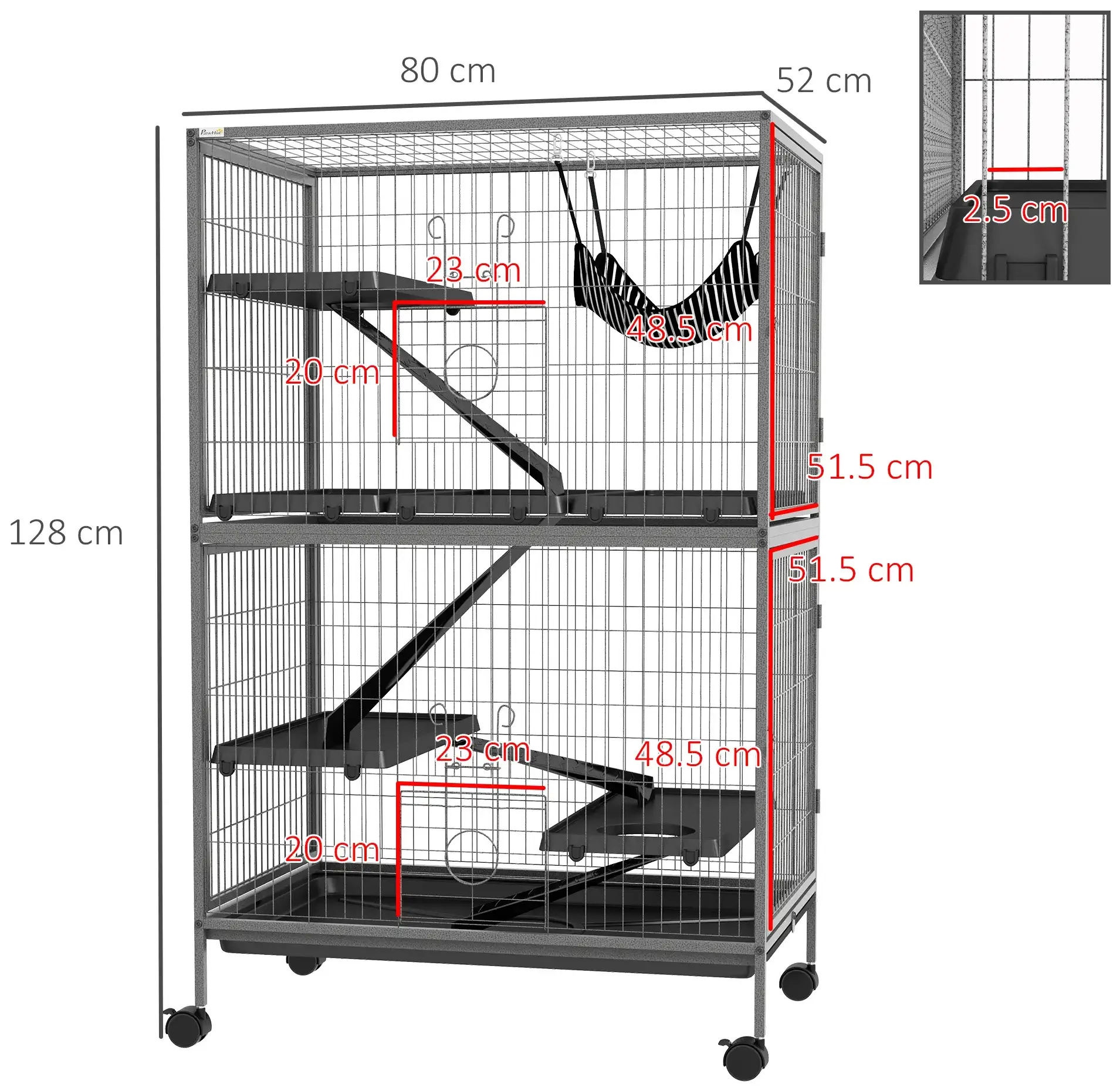 Клетка для грызунов PawHut D51-113V00GY (Grey) - 3