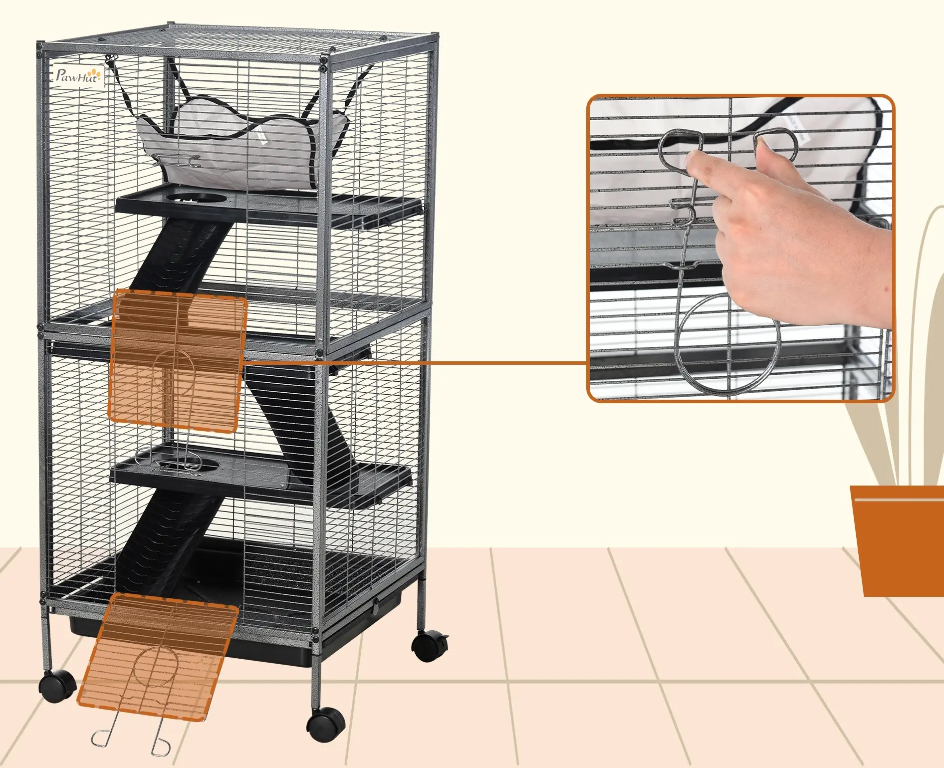 Cusca pentru rozatoare PawHut D51-153 (Grey/Black) - 5