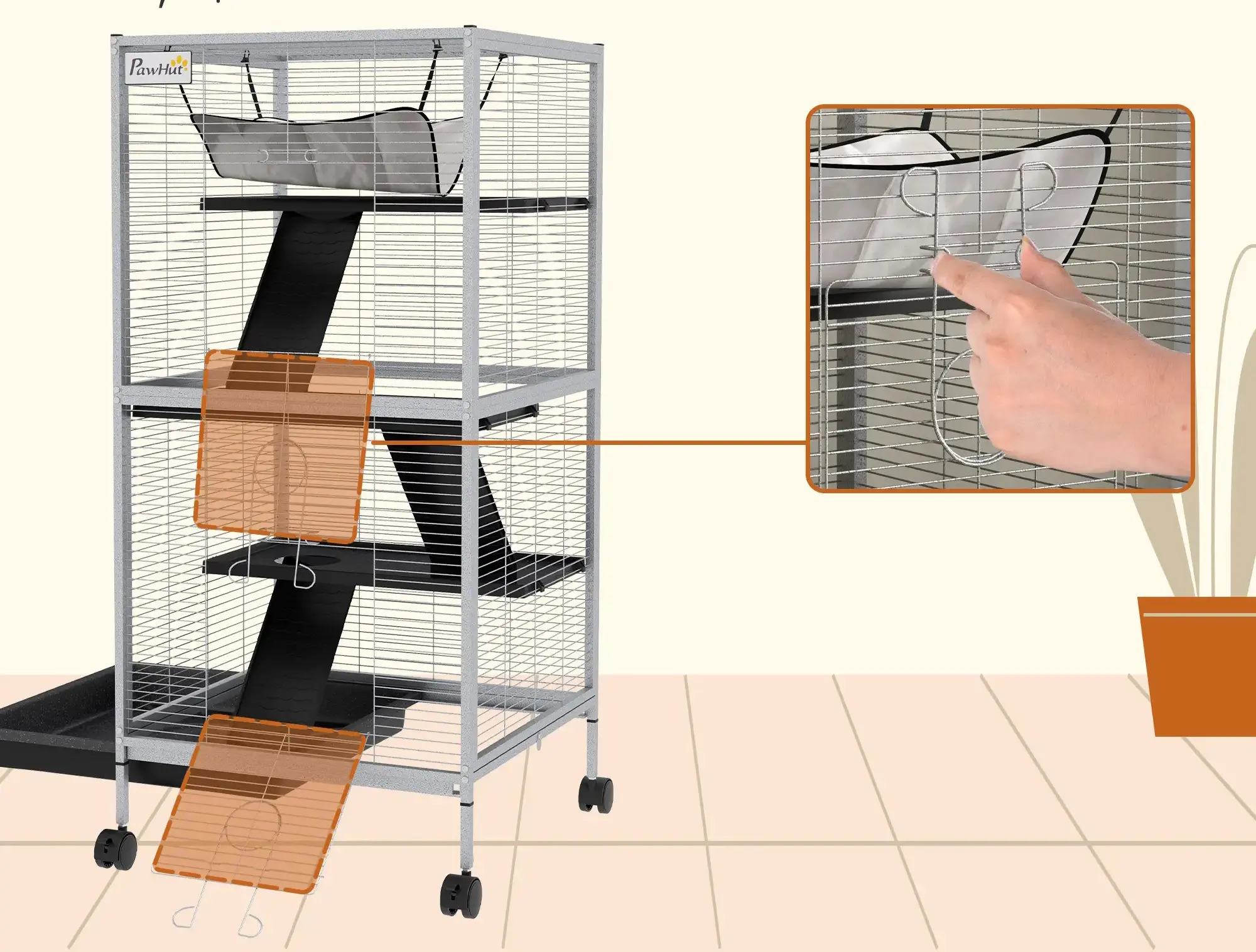 Cusca pentru rozatoare PawHut D51-153V00LG (Grey/Black) - 4