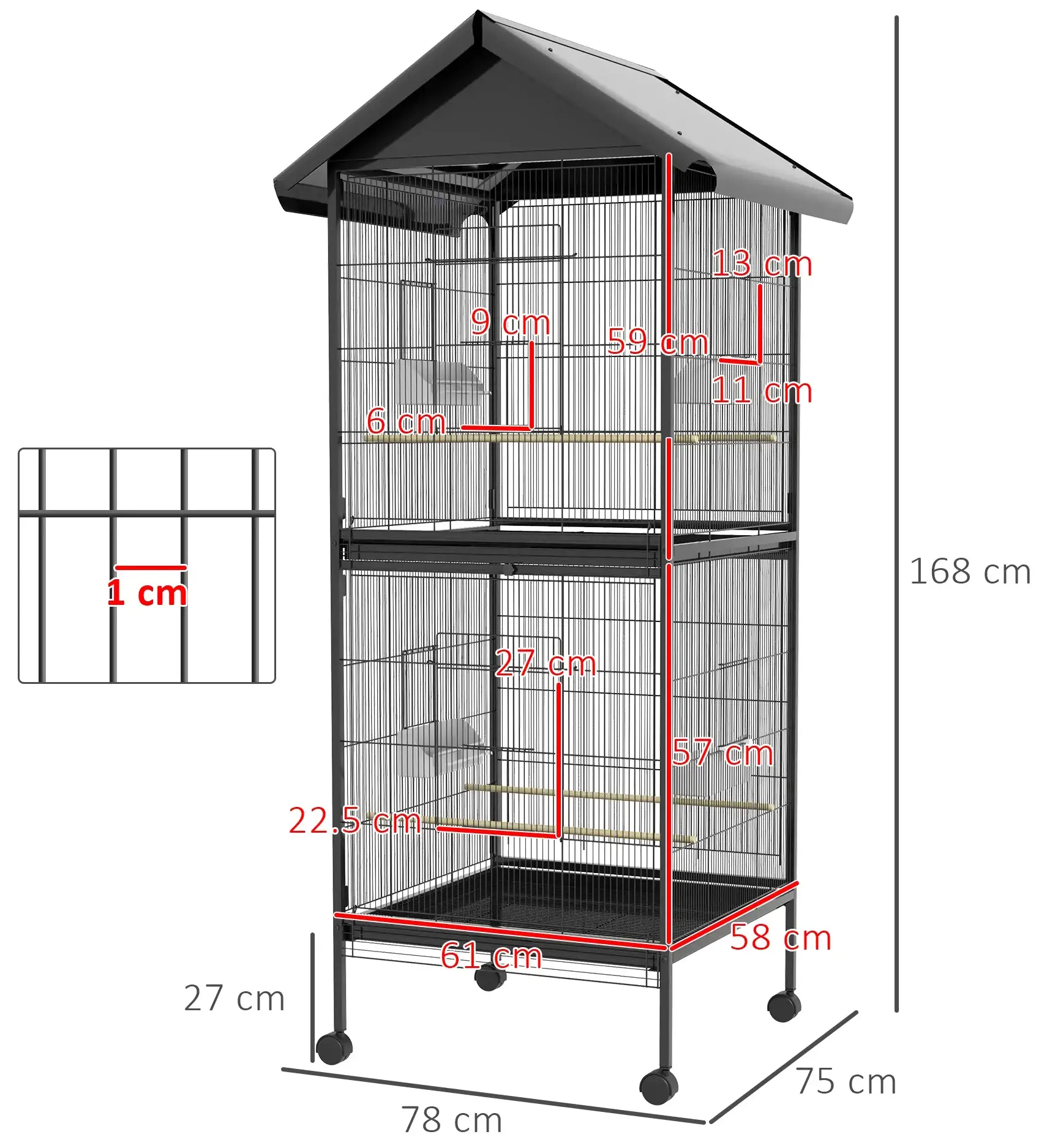 Colivie pentru pasari PawHut D10-065V01BK (Black) - 3