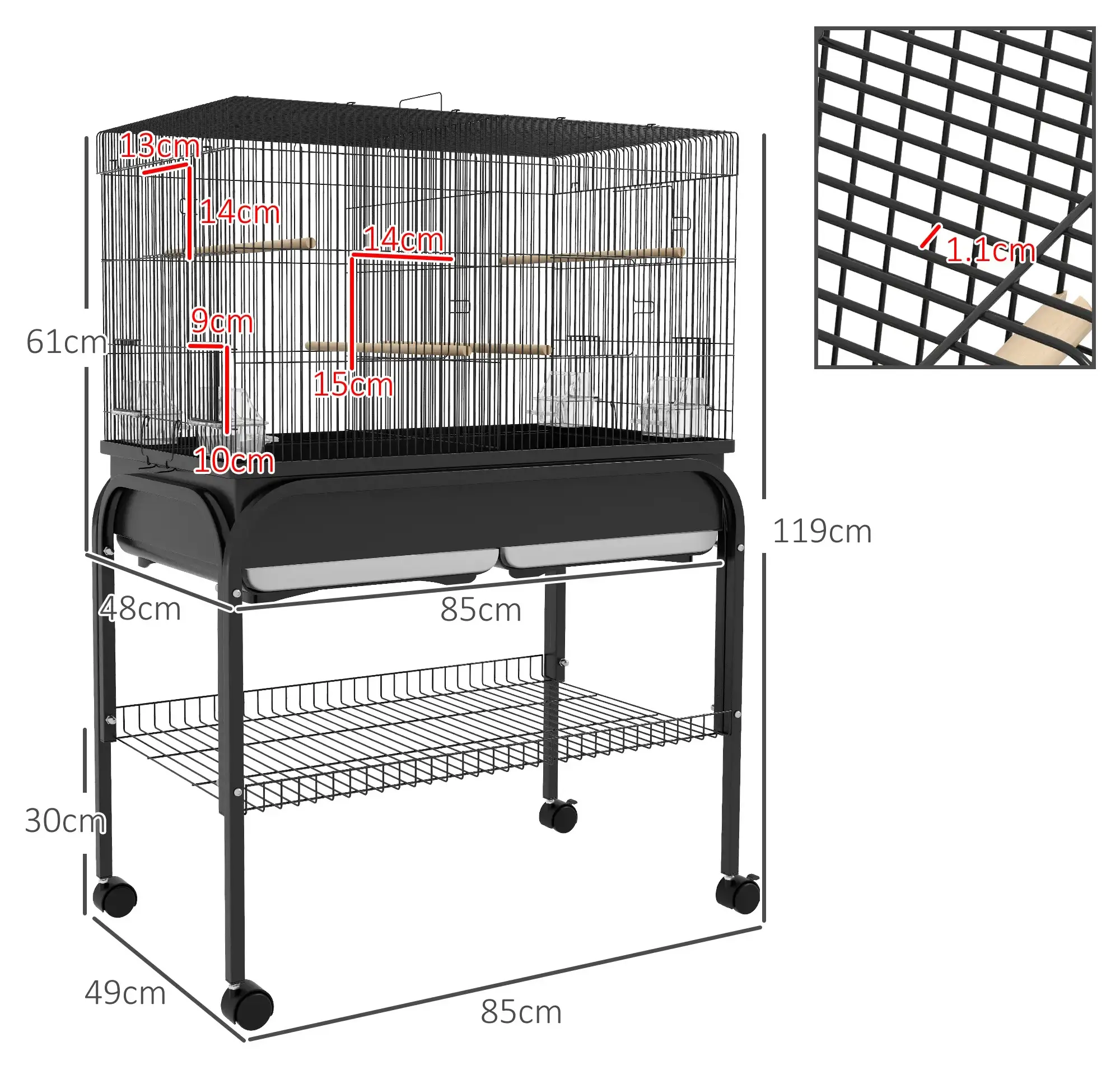 Colivie pentru pasari PawHut D10-100V00BK (Black) - 7