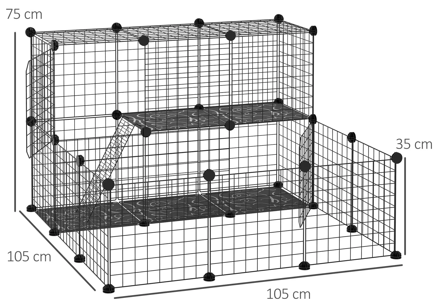 Cusca modulara pentru animale mici PawHut D51-255 (Black) - 2