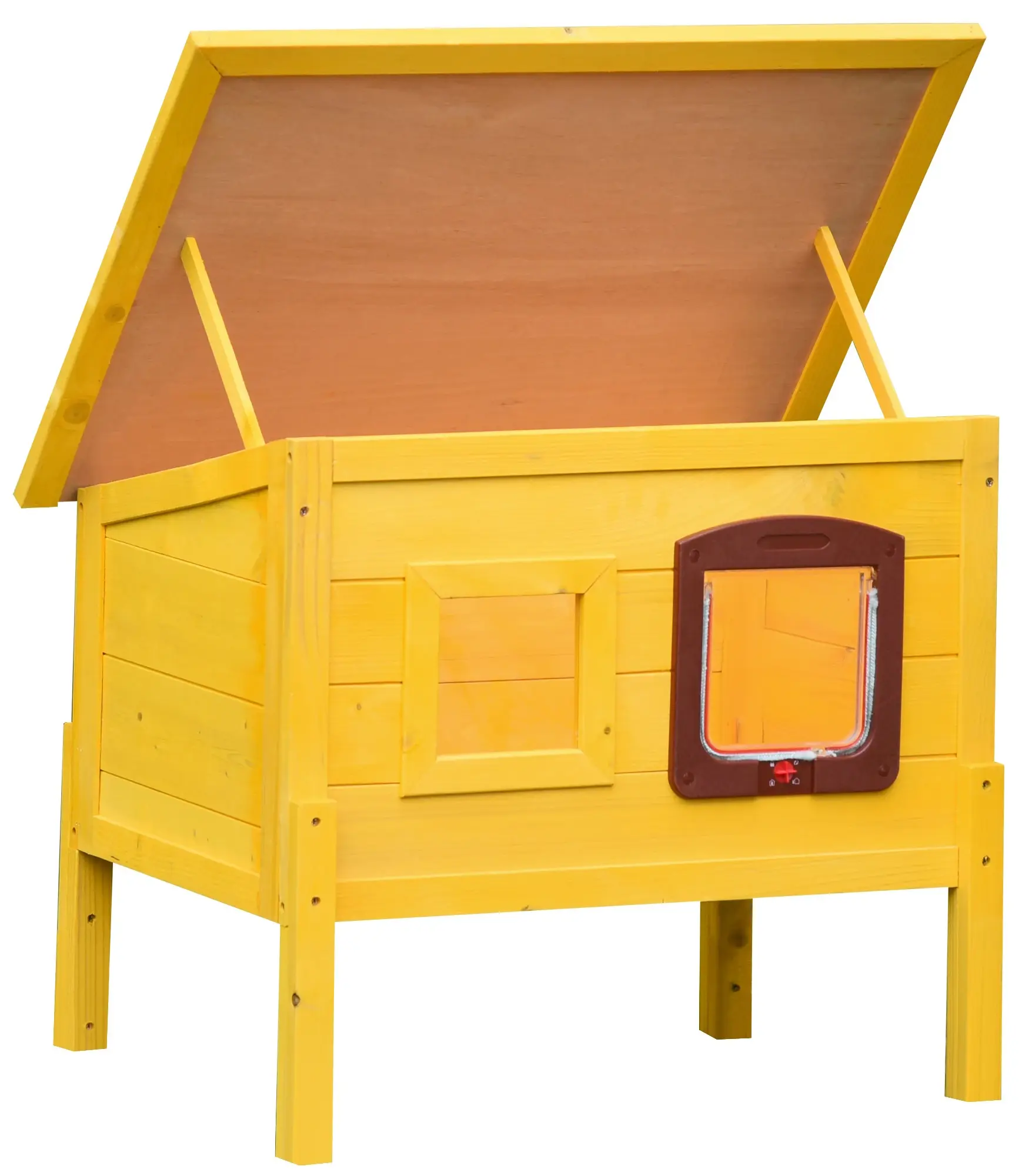 Casuta exterior pentru pisici/animale mici PawHut D30-130 (Yellow) - 3
