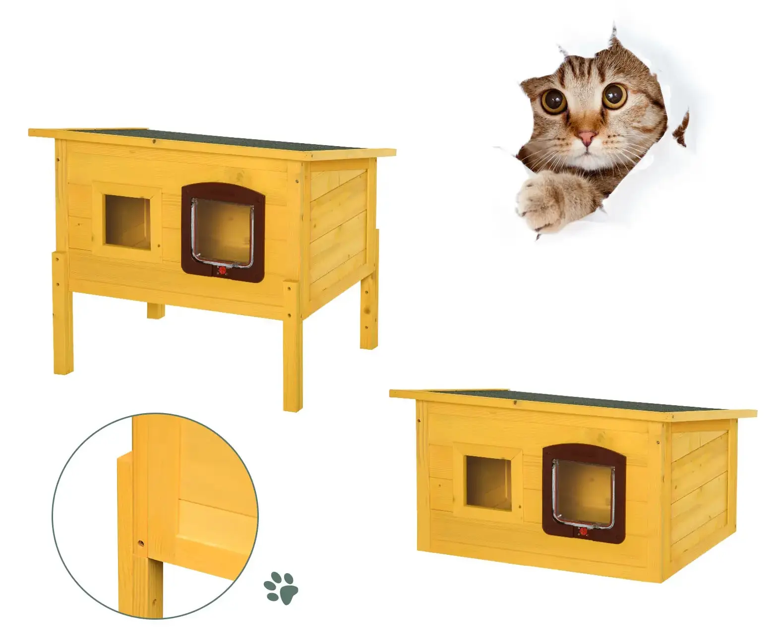 Casuta exterior pentru pisici/animale mici PawHut D30-130 (Yellow) - 9