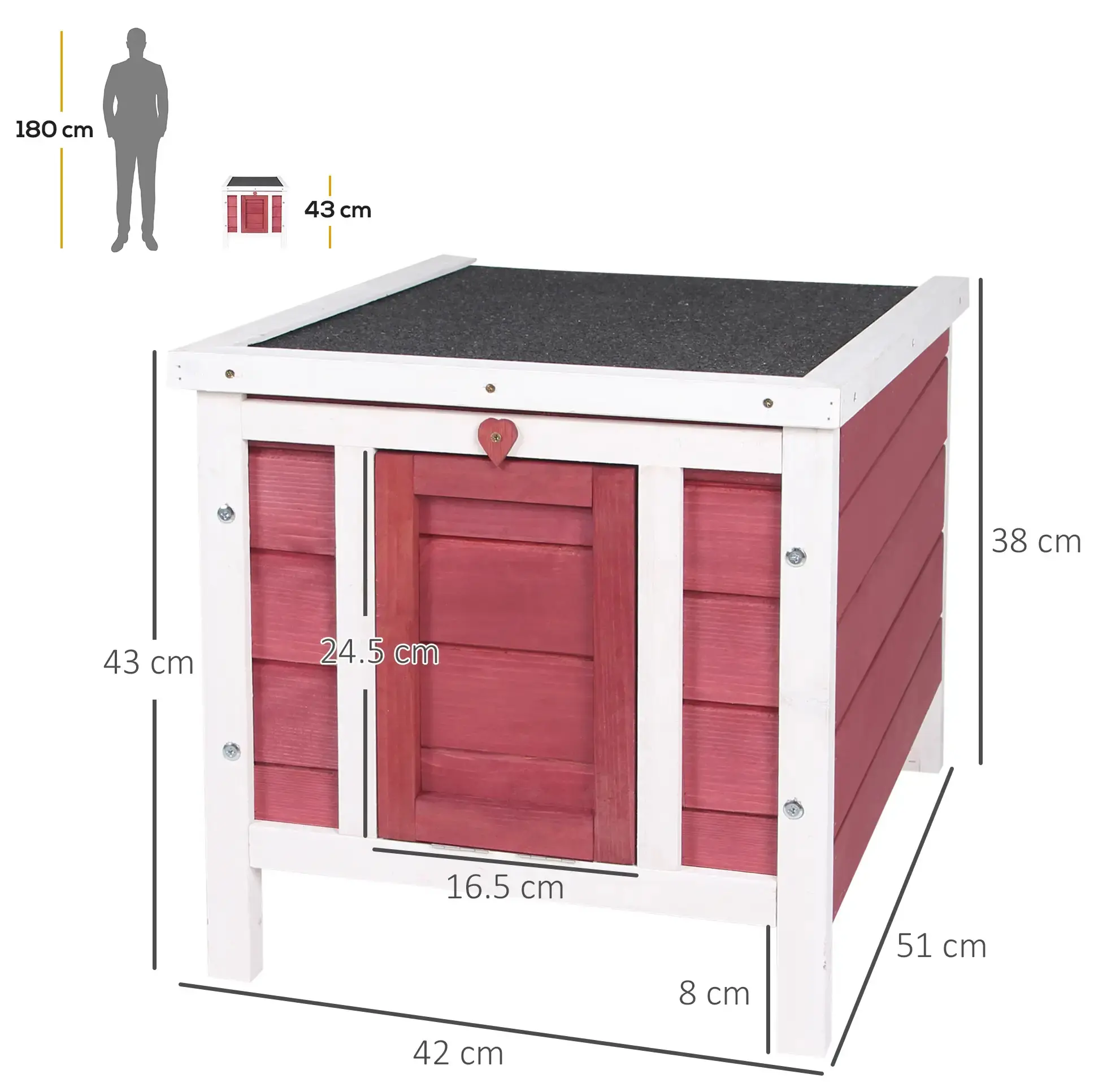 Уличный домик для кошек/мелких животных PawHut D51-127RD (Red/White) - 5