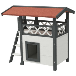 Casuta pentru pisici de exterior PawHut D30-076V02WT (Grey/White/Red) Thumb