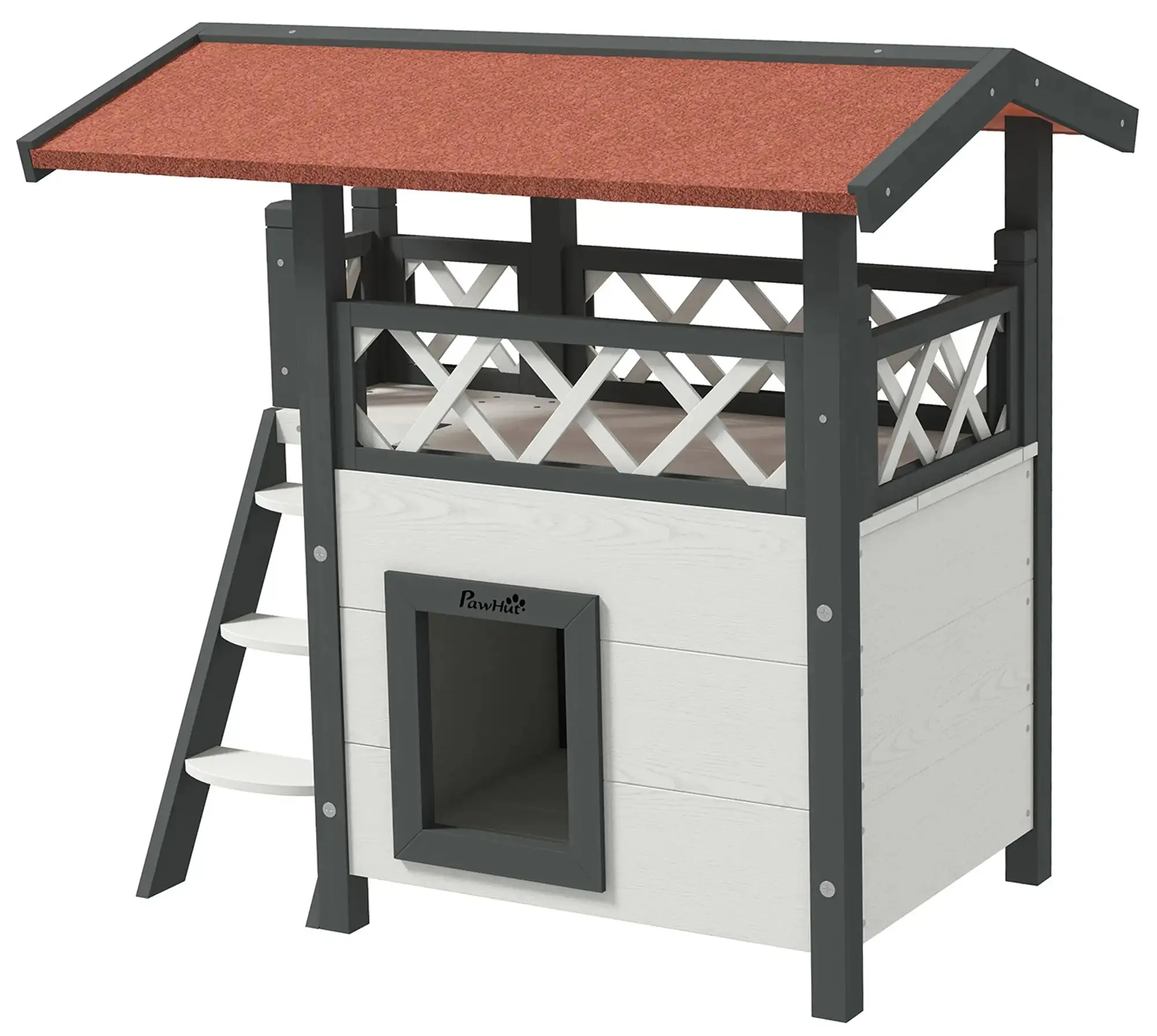 Casuta pentru pisici de exterior PawHut D30-076V02WT (Grey/White/Red) - 2