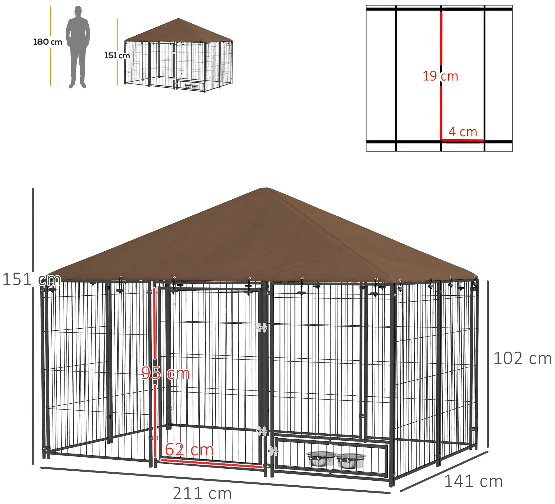 Voliera de exterior pentru caini PawHut D02-057V02CF (Brown/Black) - 4