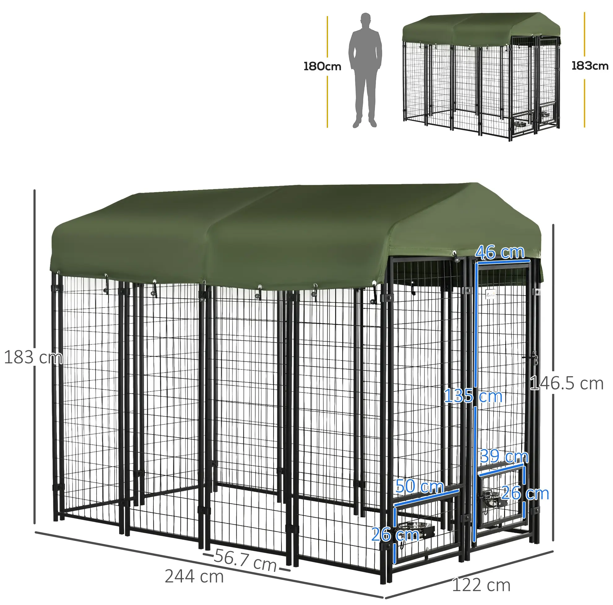Voliera de exterior pentru caini PawHut D02-093GN (Green/Black) - 3
