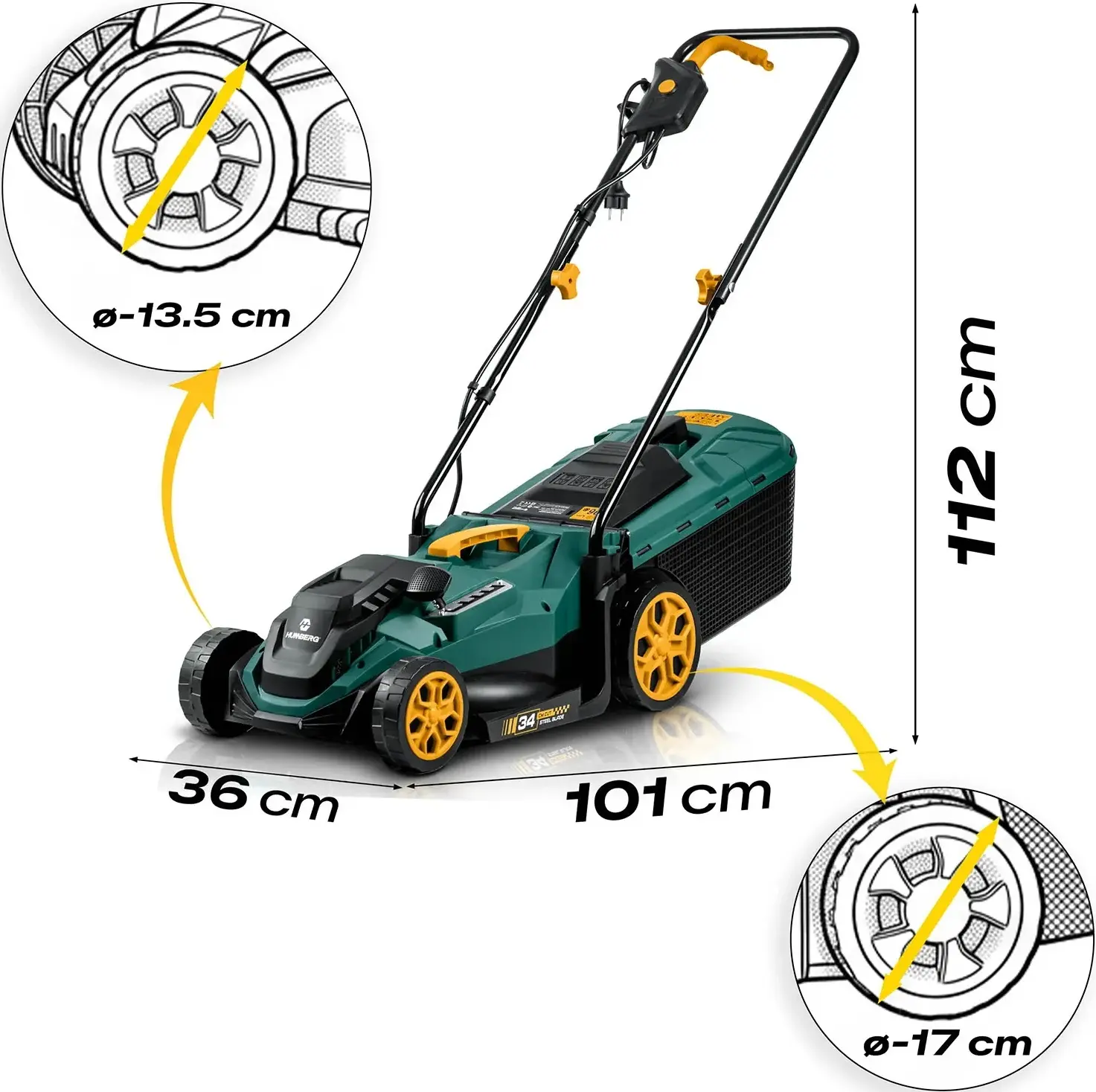 Masina electrica de tuns iarba Humberg HM-612 561201 (Green/Black) - 2