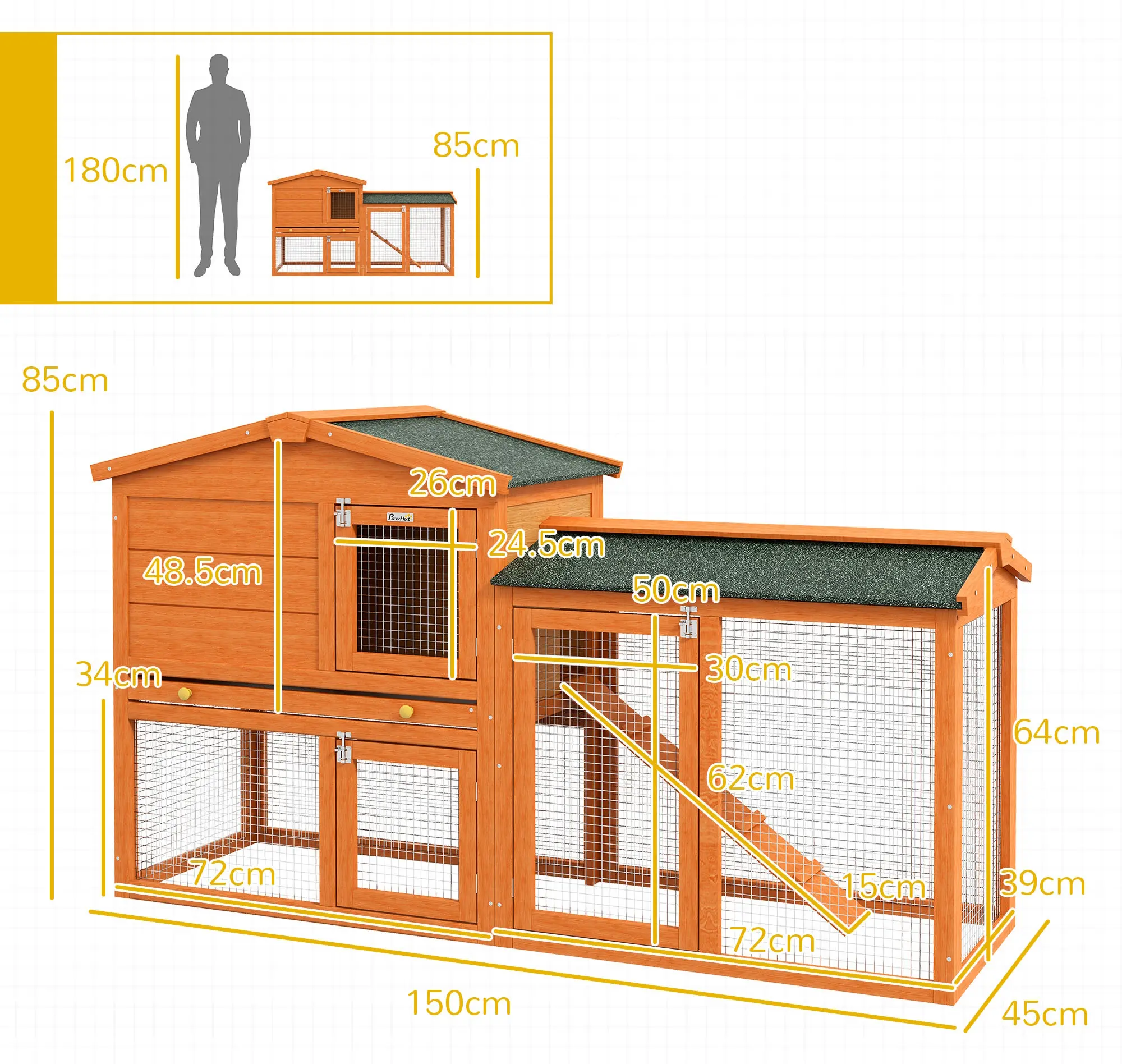 Клетка для кроликов PawHut D51-012V01OG (Orange) - 3