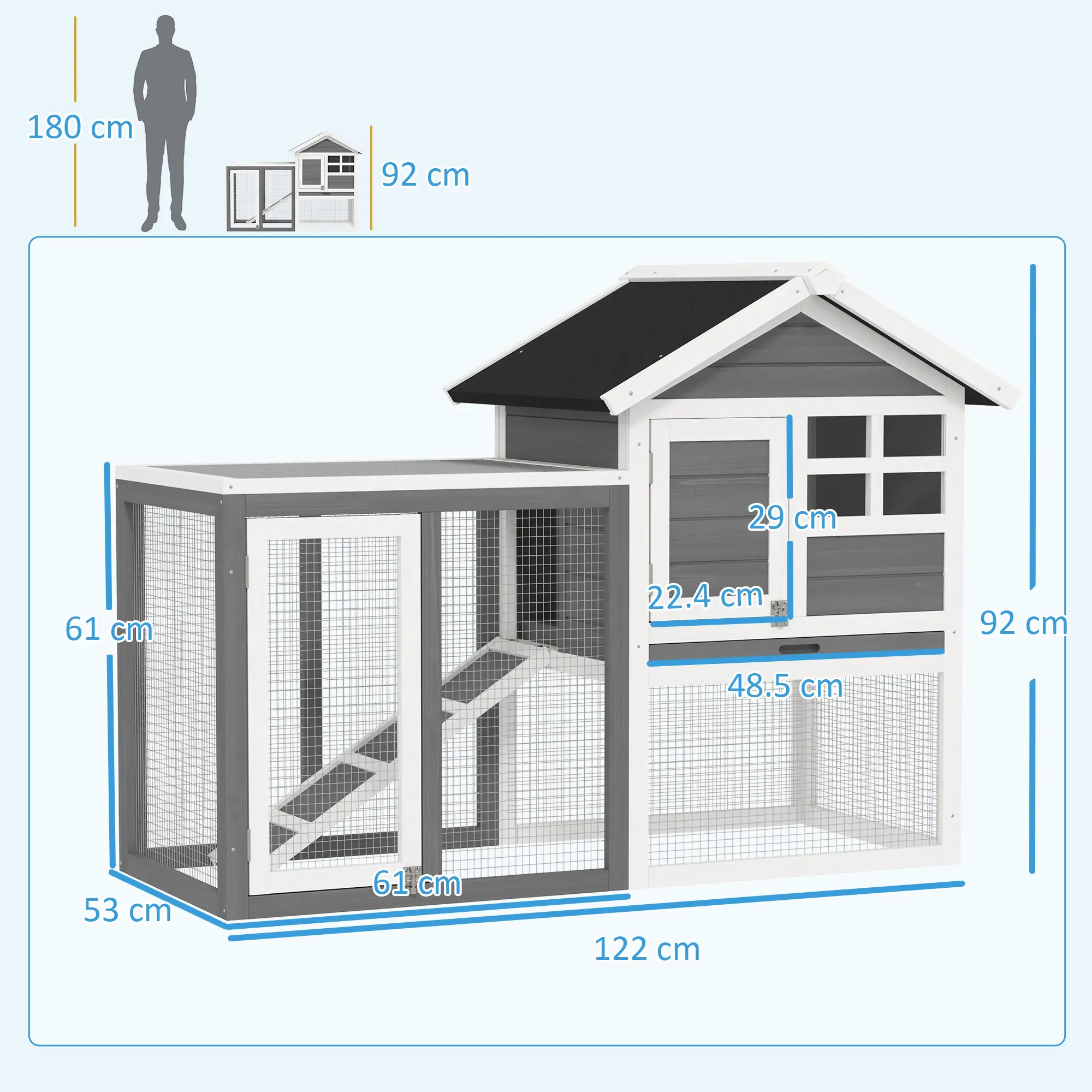 Cusca pentru iepuri PawHut D51-088GY (Grey/White) - 3