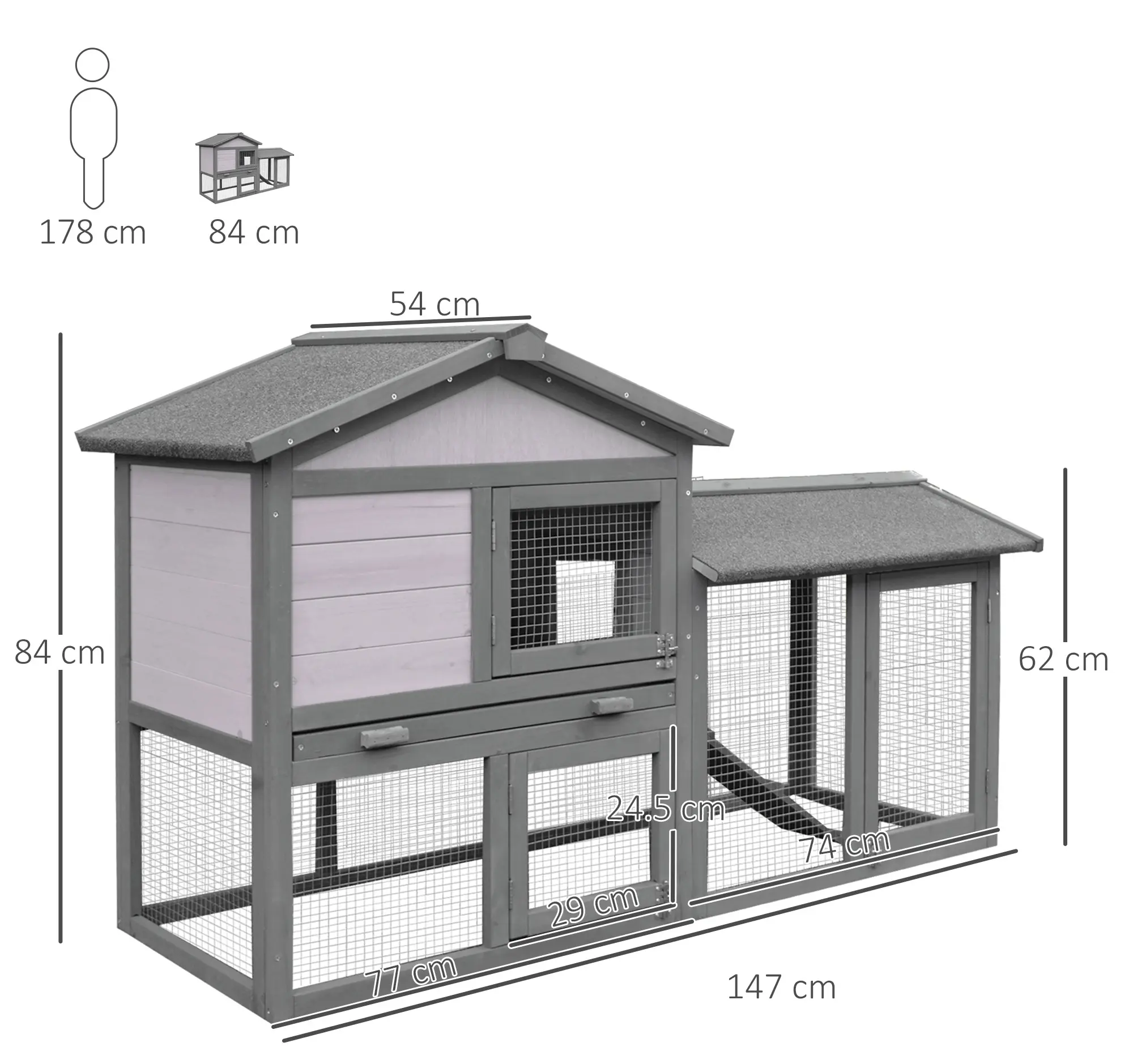 Cusca pentru iepuri PawHut D51-101 (Grey) - 3