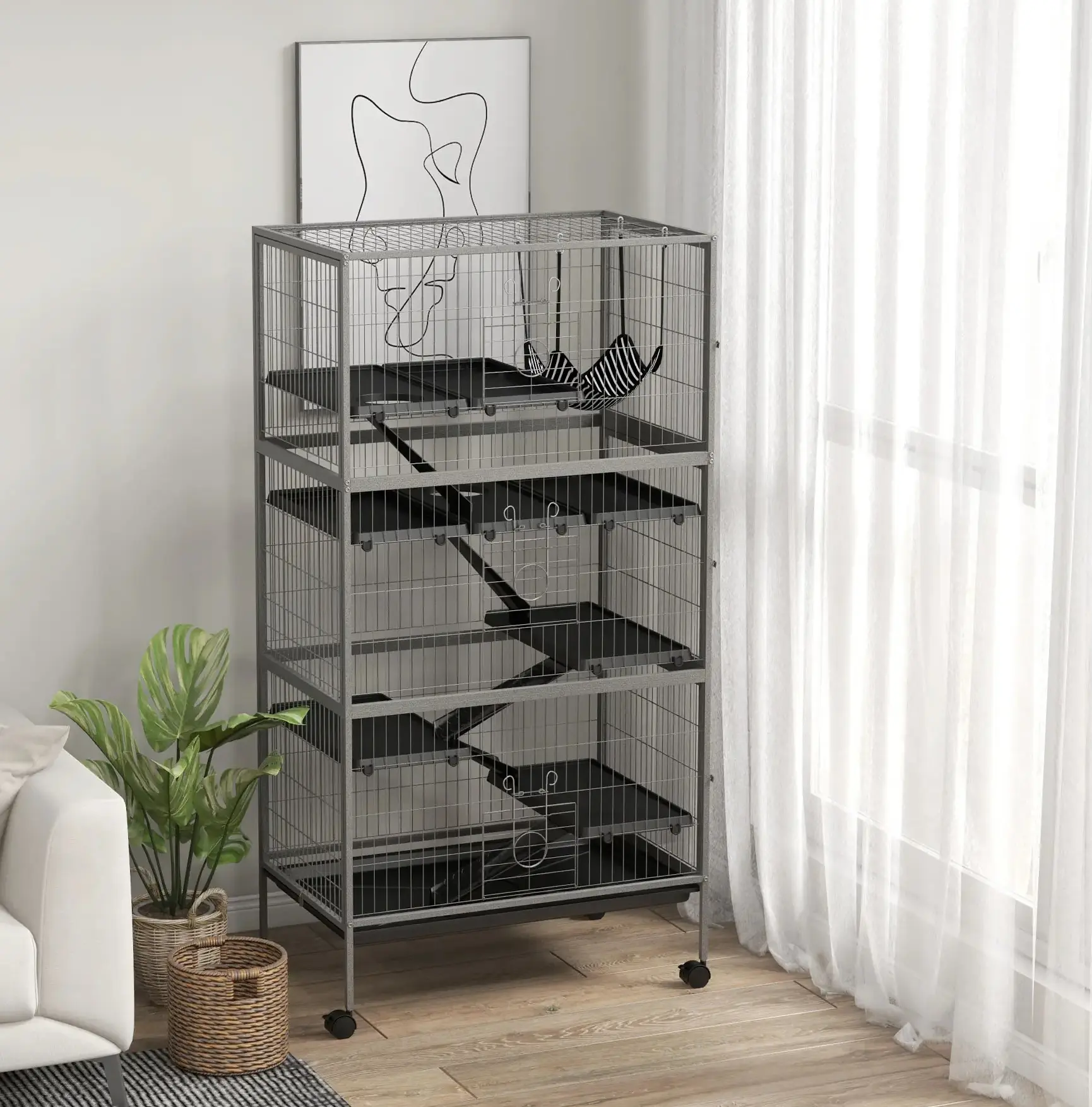Клетка для кроликов PawHut D51-113V01GY (Silver/Grey) - 9