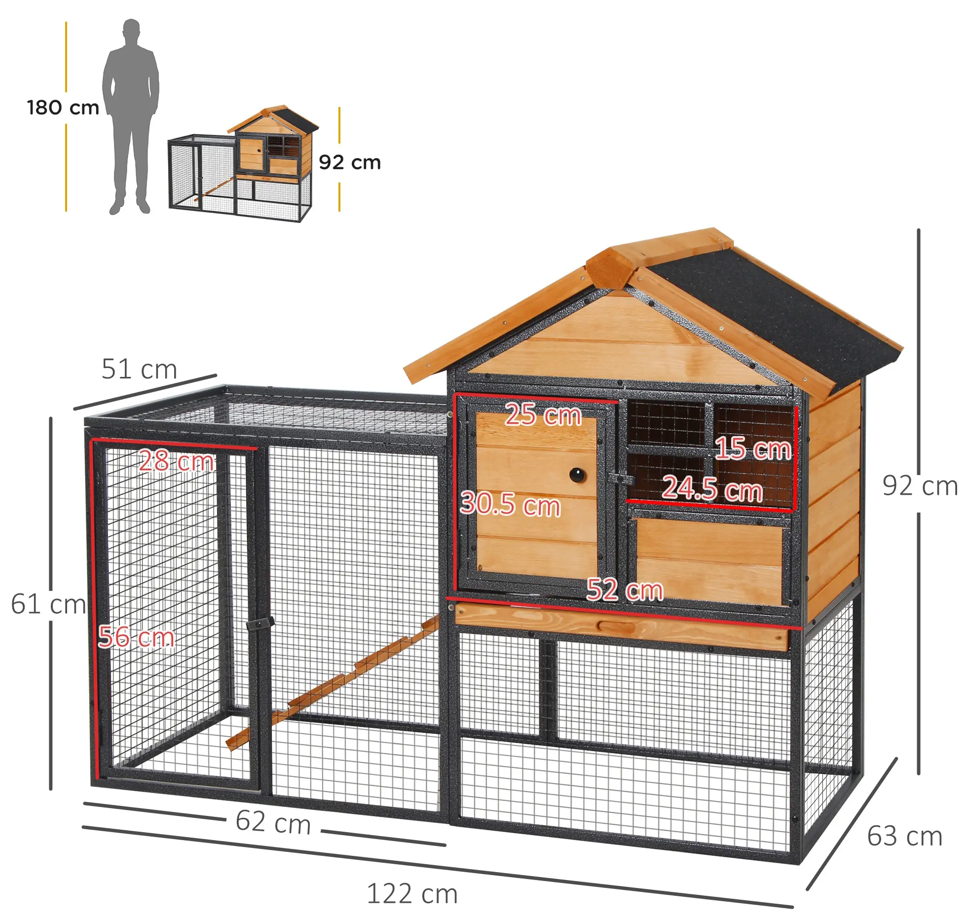 Cusca pentru iepuri PawHut D51-175 (Yellow/Black) - 3