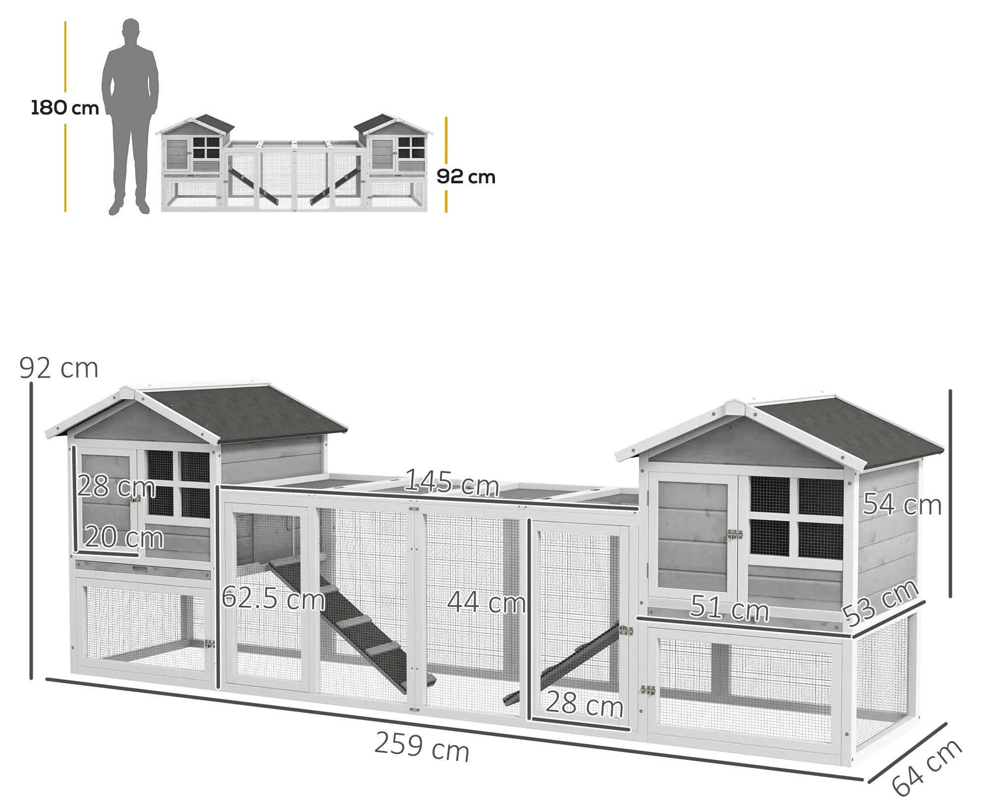 Cusca pentru iepuri PawHut D51-301V02GY (Grey/White) - 3