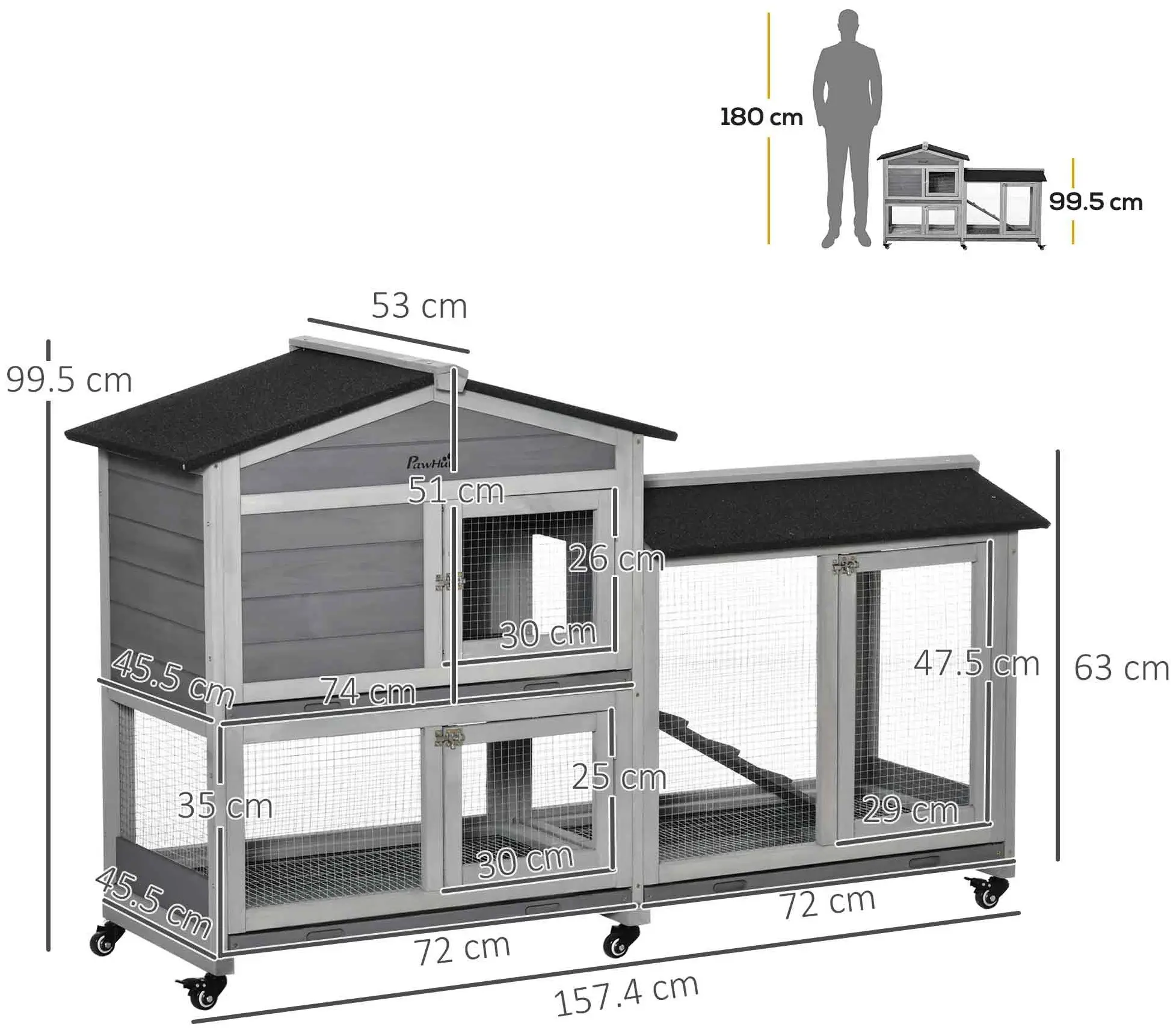Клетка для кроликов PawHut D51-314LG (Grey) - 3