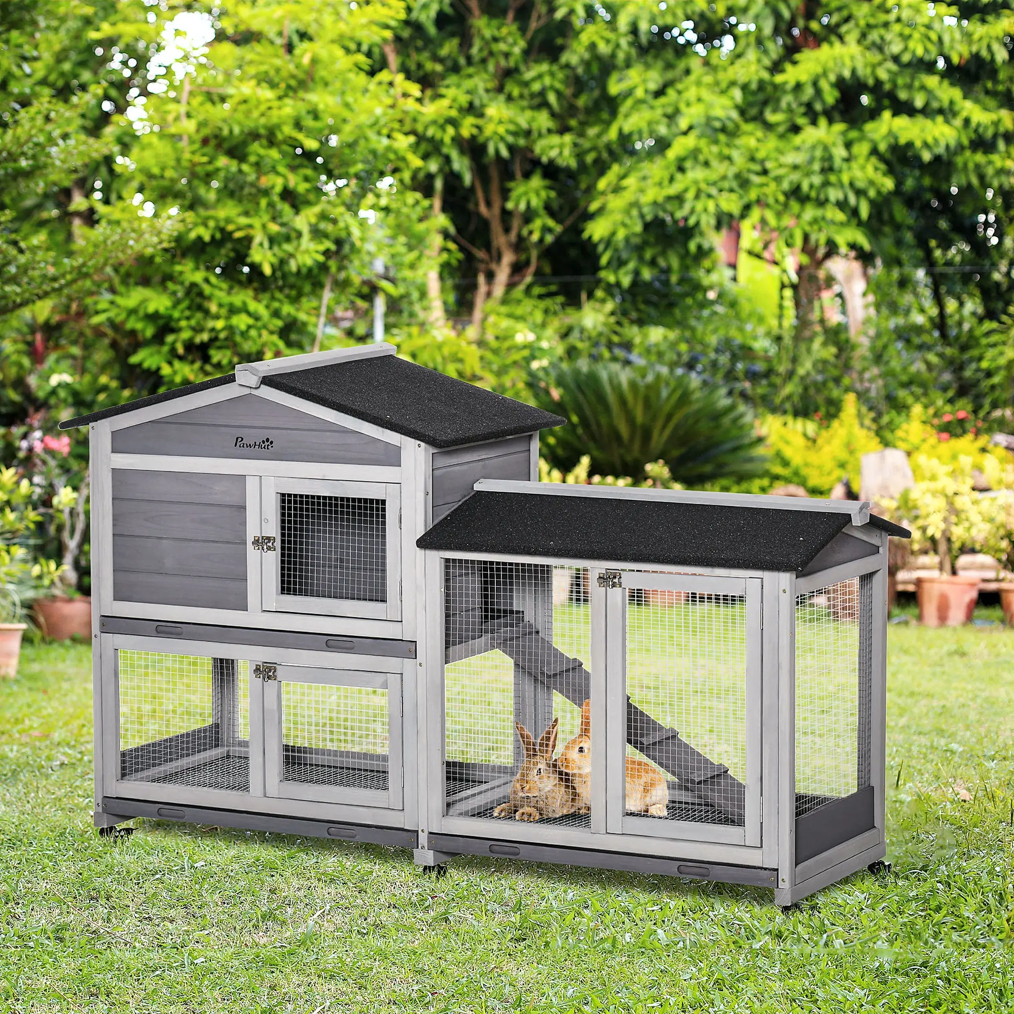 Клетка для кроликов PawHut D51-314LG (Grey) - 10