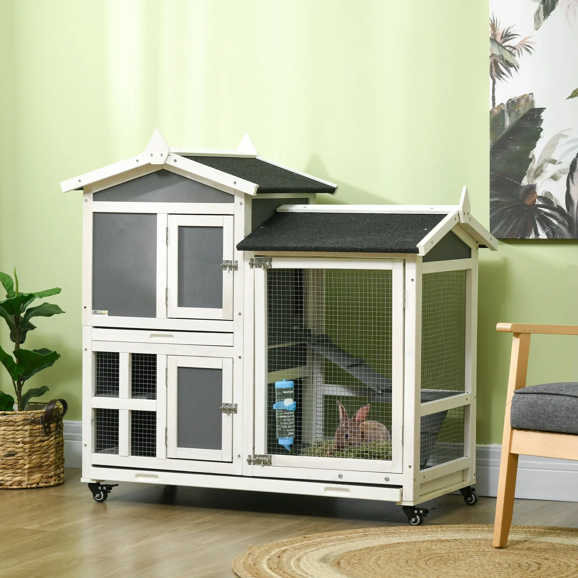 Cusca pentru iepuri Pawhut D51-332V00CG (Dark Grey/White) - 10
