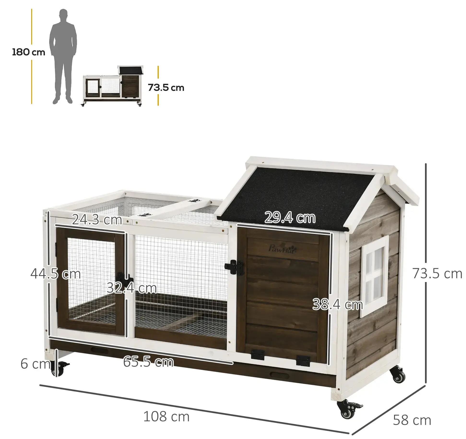 Cusca pentru iepuri PawHut D51-352V00CF (Brown/White) - 3