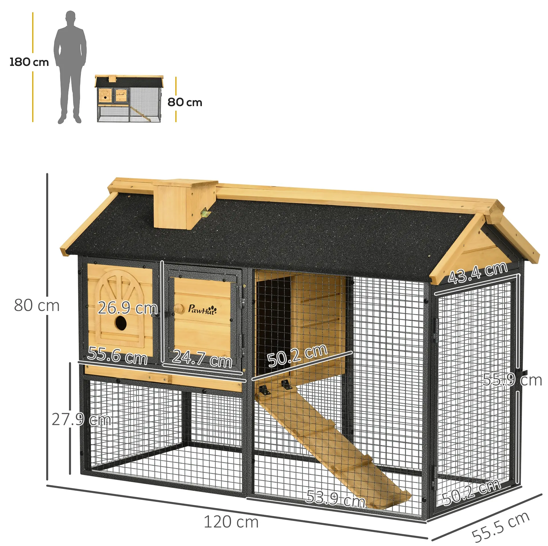 Клетка для кроликов PawHut D51-354V00BK (Black/Yellow) - 3
