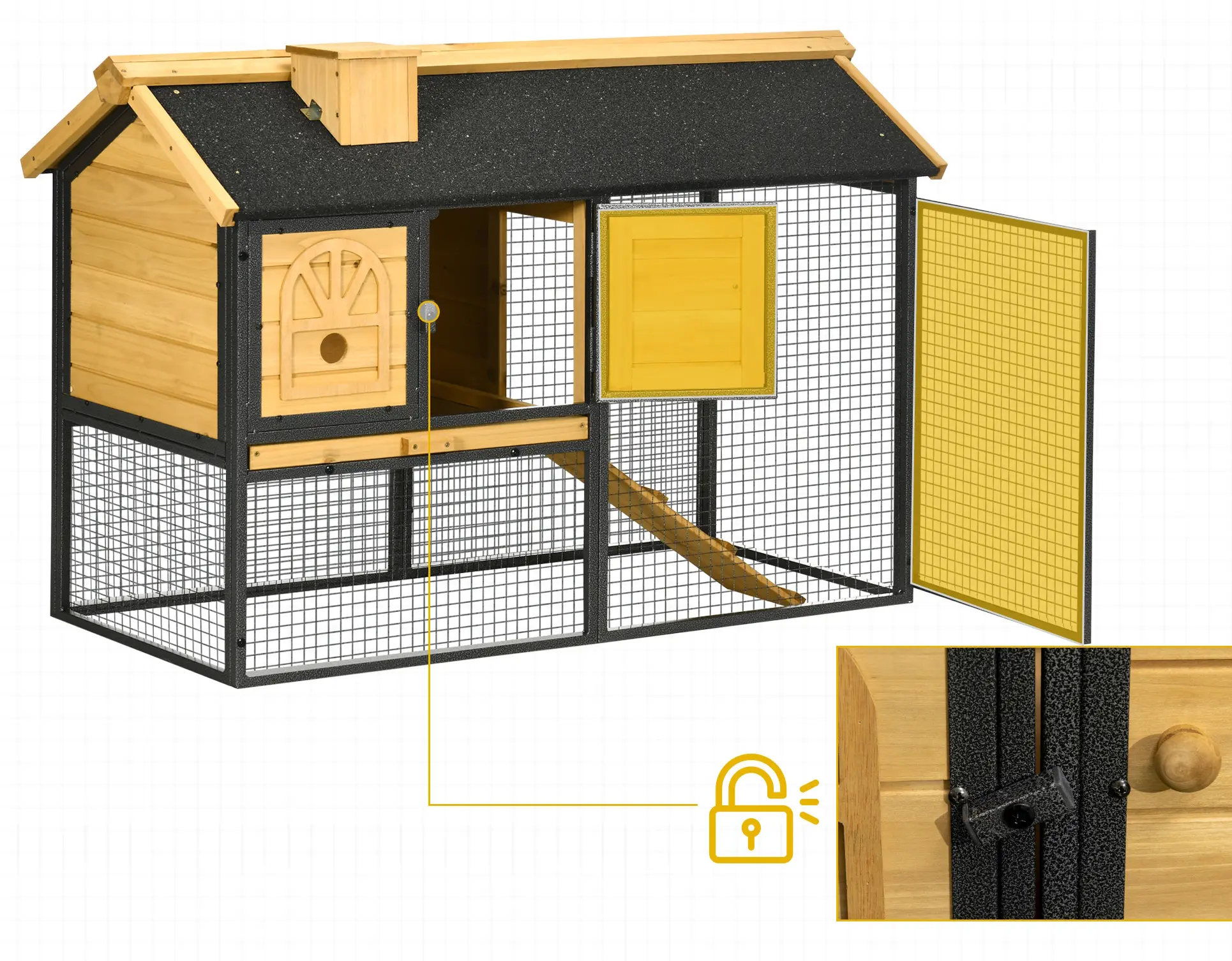 Клетка для кроликов PawHut D51-354V00BK (Black/Yellow) - 4