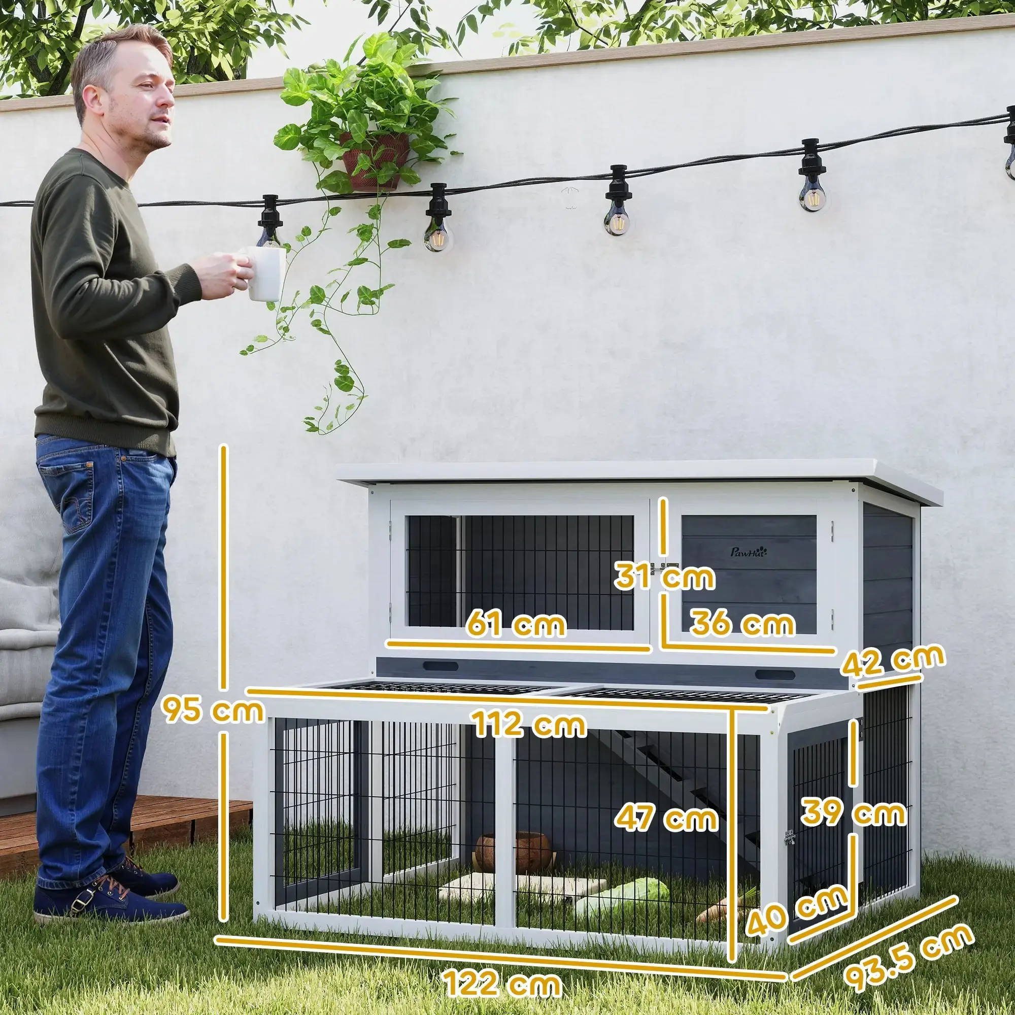 Cusca pentru iepuri PawHut D51-466V00GY (Grey/White) - 6