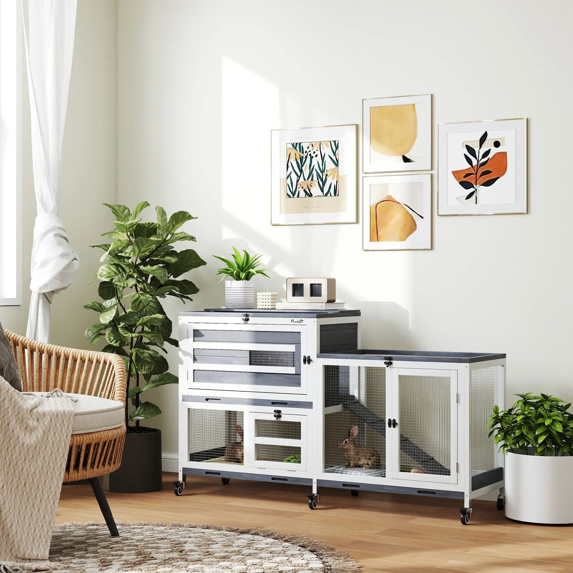 Клетка для кроликов PawHut D51-467V00GY (Grey/White) - 7