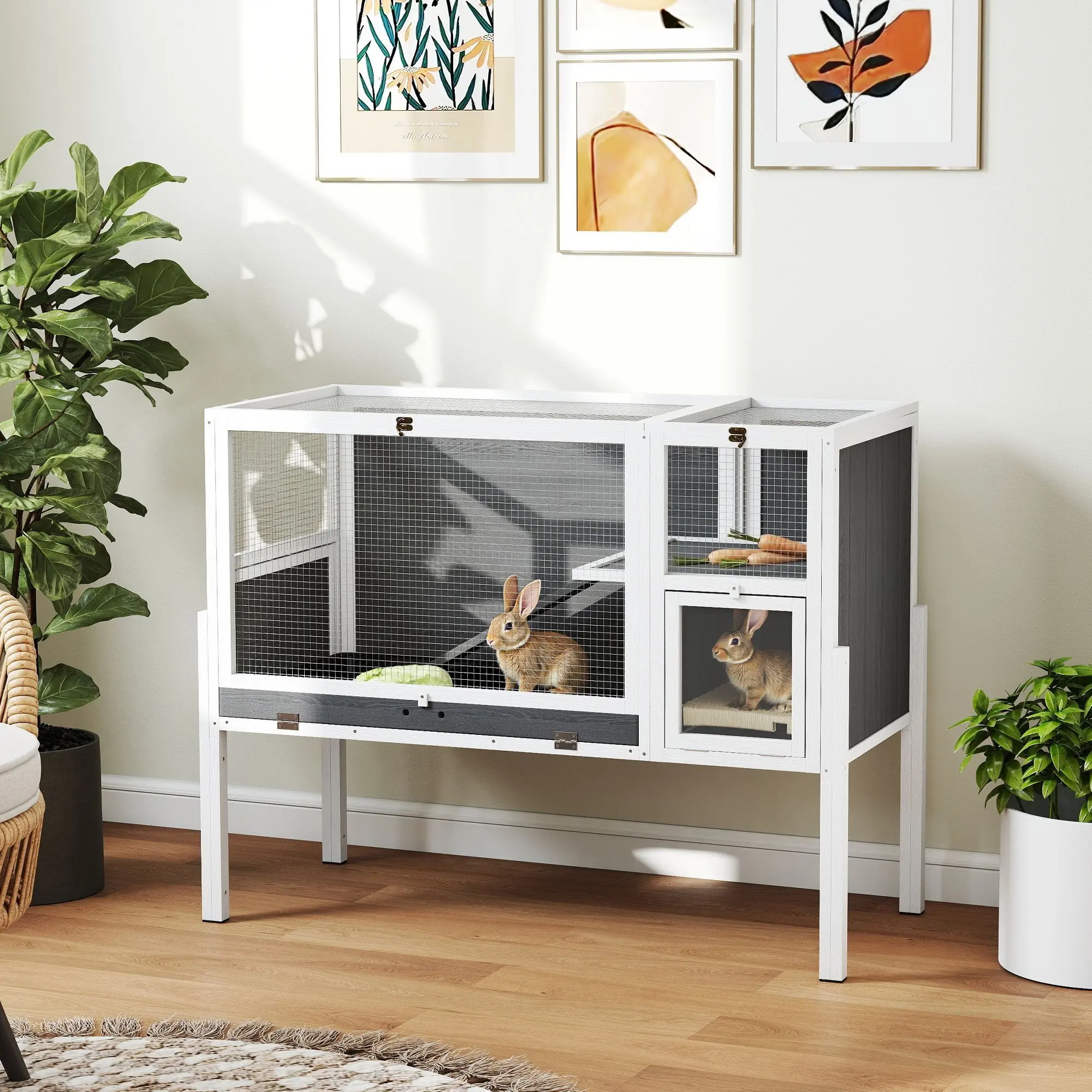Cusca pentru iepuri Pawhut D51-501V90GY (Grey/White) - 5