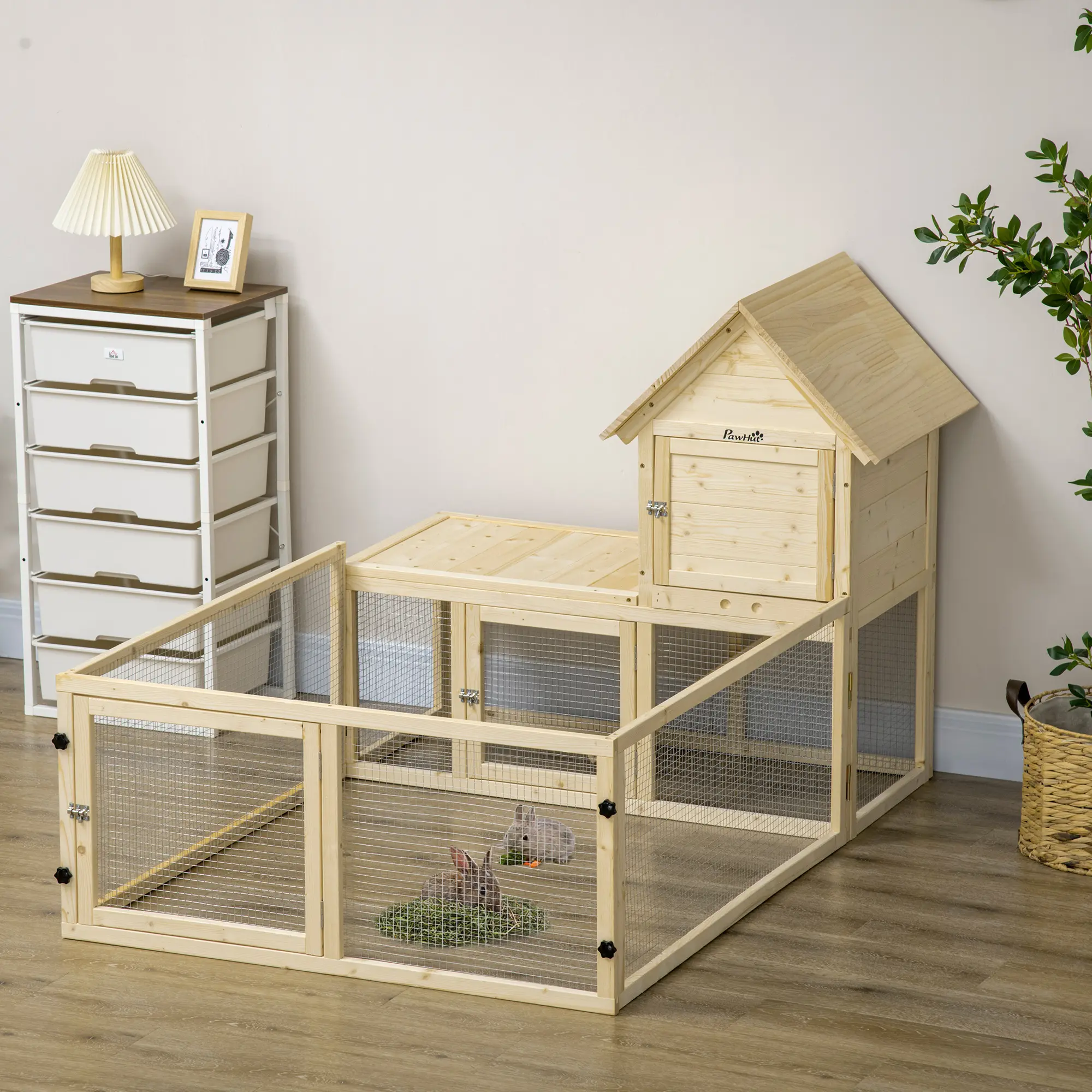 Клетка для кроликов с загоном PawHut D51-358V00ND (Natural) - 5