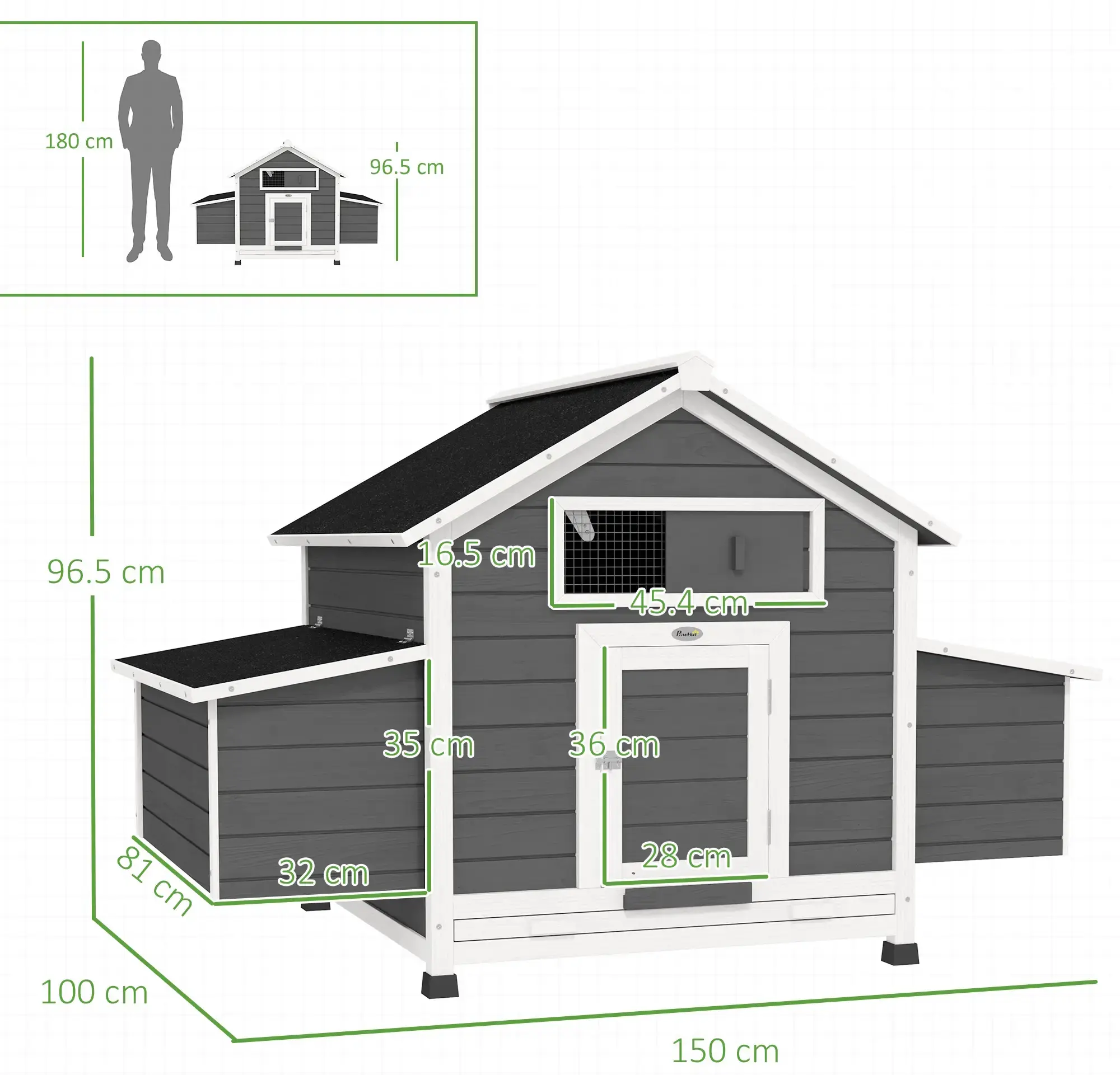 Cotet pentru gaini PawHut D51-065V01GY (Dark Grey/White) - 3