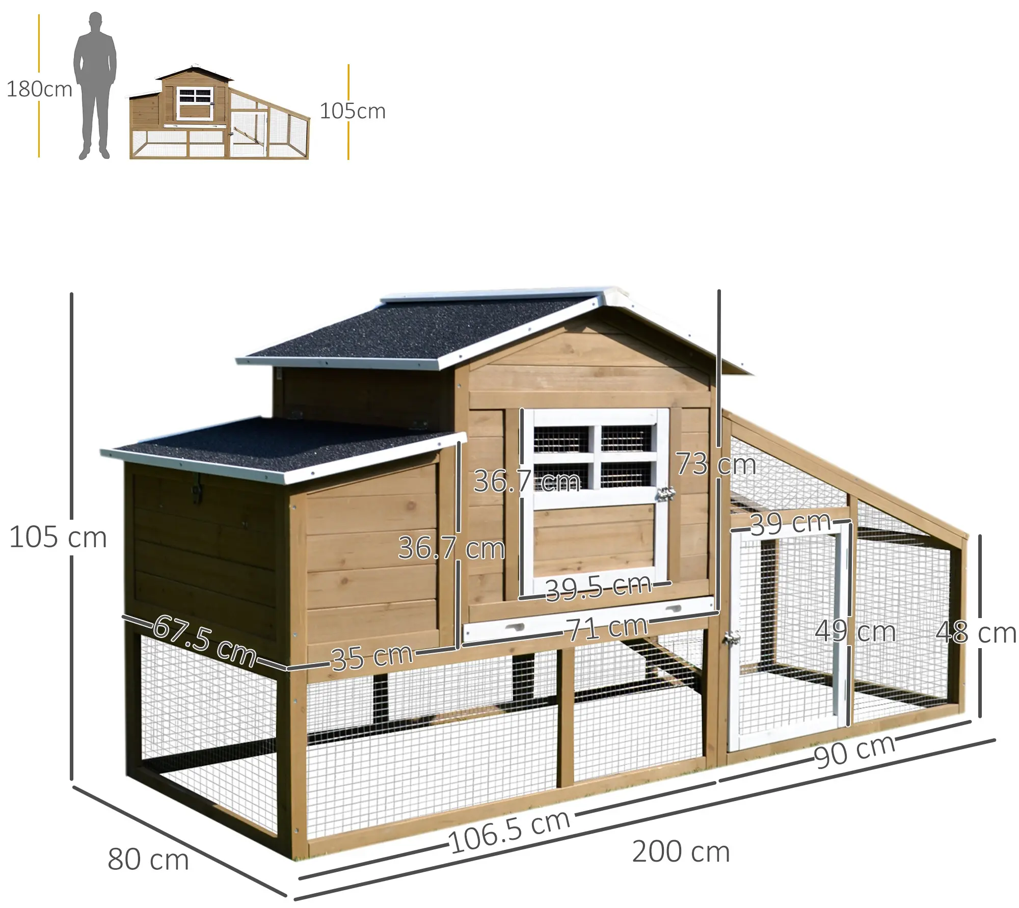 Cotet pentru gaini PawHut D51-100 (Natural) - 3