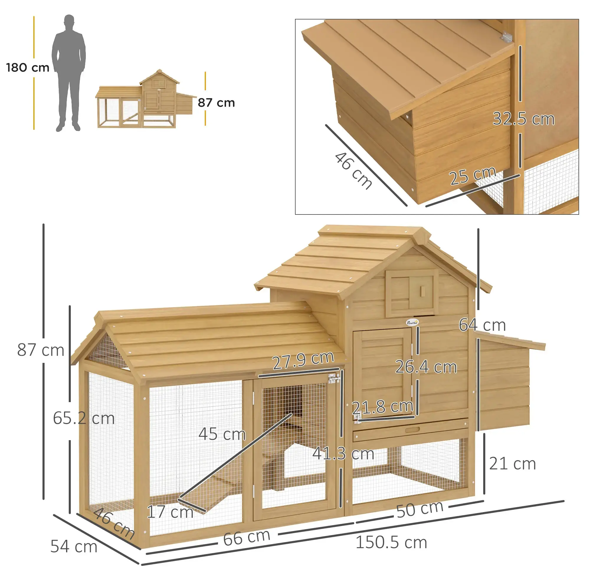 Cotet pentru gaini PawHut D51-108 (Natural) - 3